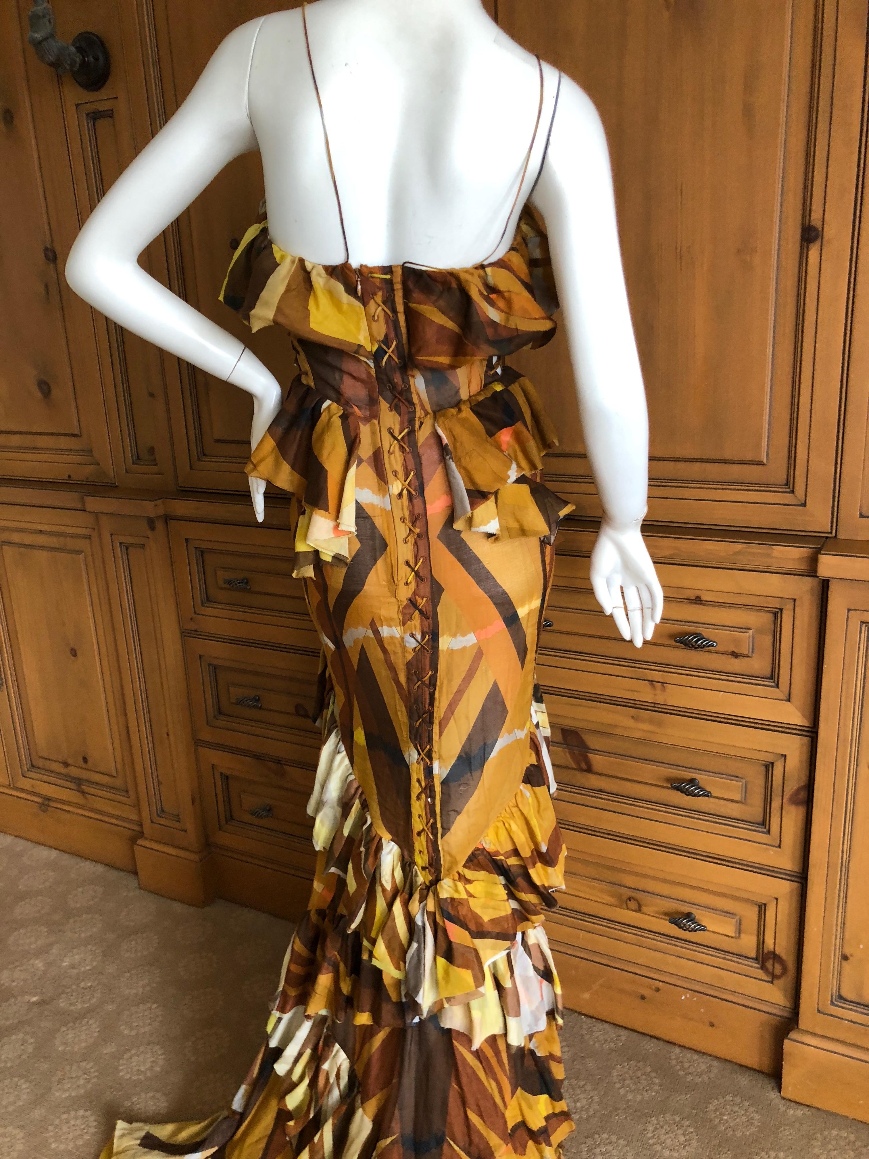 Emilio Pucci Tie Dye Pattern Ruffled Dress w Corset Lace Detailing  Peter Dundas For Sale 3