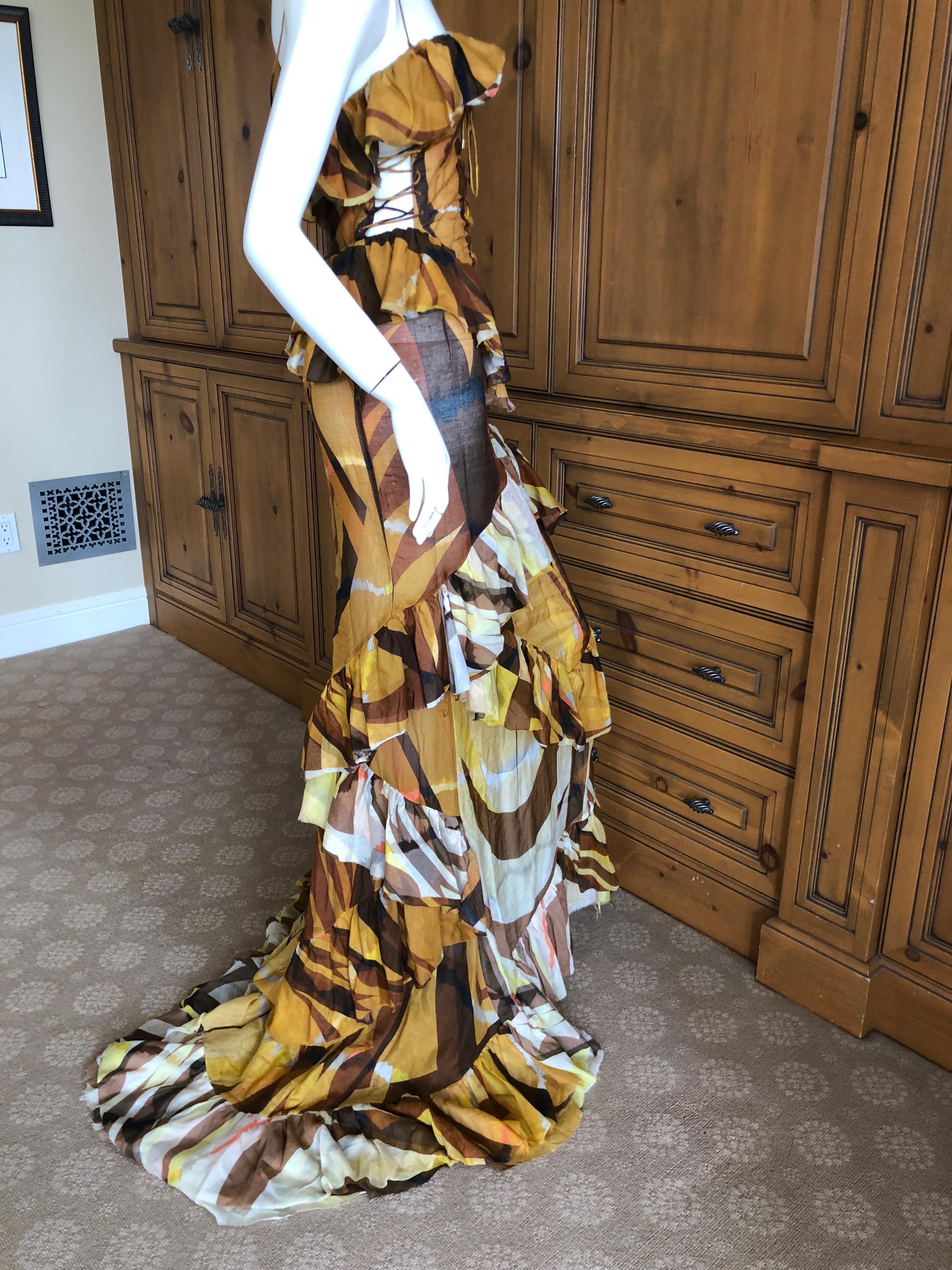 Emilio Pucci Tie Dye Pattern Ruffled Dress w Corset Lace Detailing  Peter Dundas For Sale 4