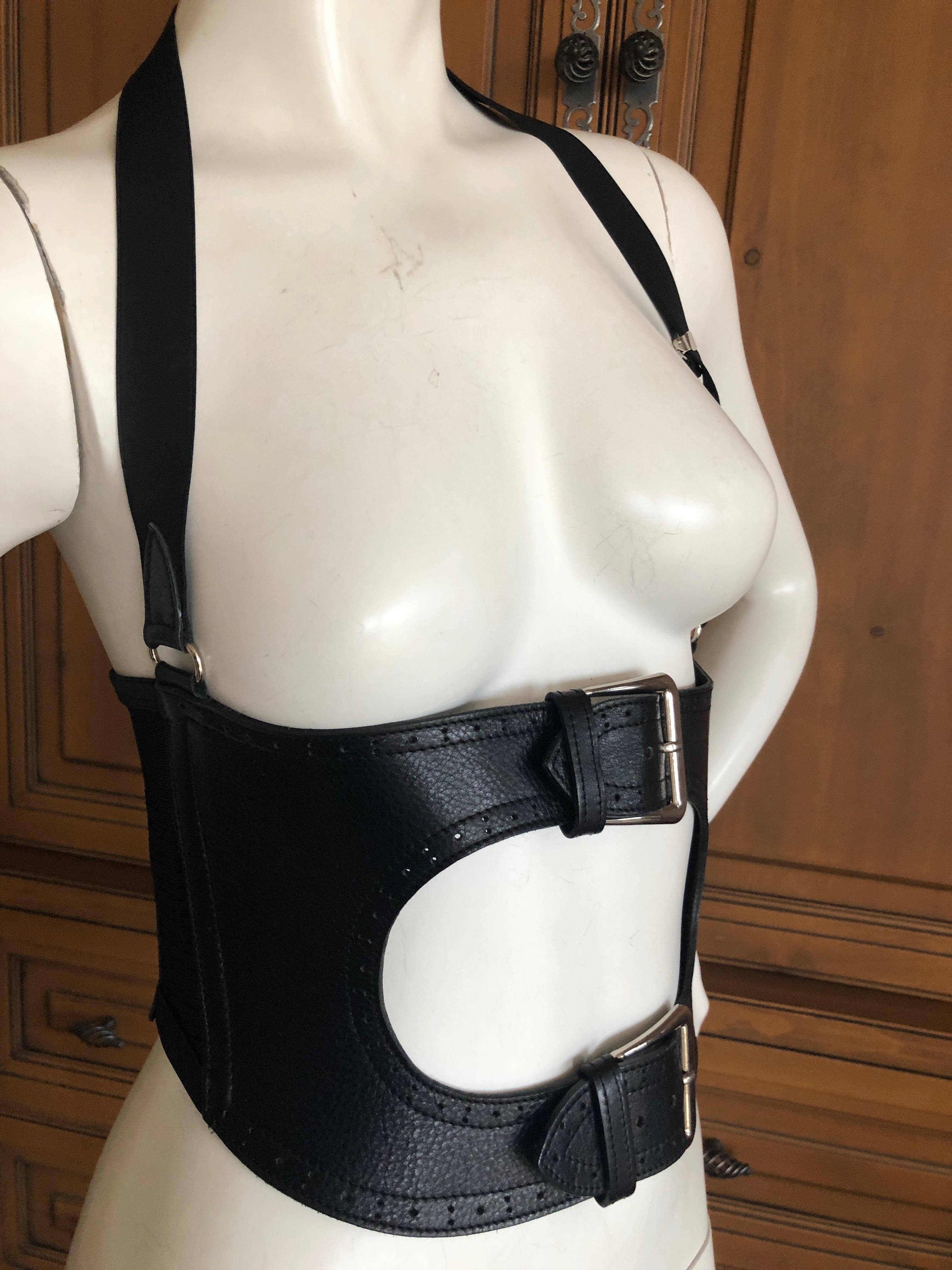 Women's Jean Paul Gaultier Black Leather Harness with Corset Laced Details For Sale