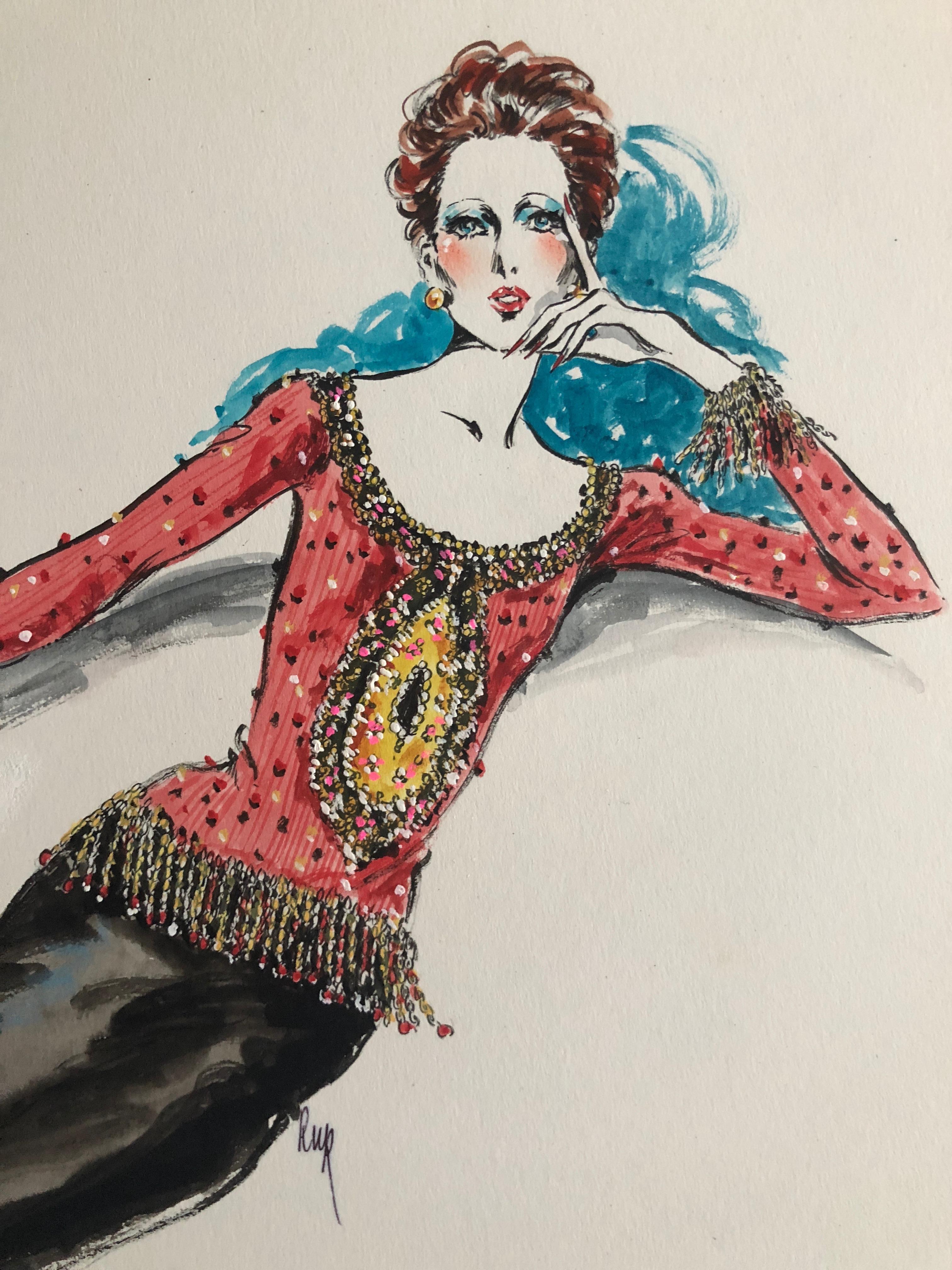 Cardinali Fashion 1970's Original Fashion Illustration by Robert W. Richards.
Featuring one guache original illustrations of Cardinale fashion.
 14