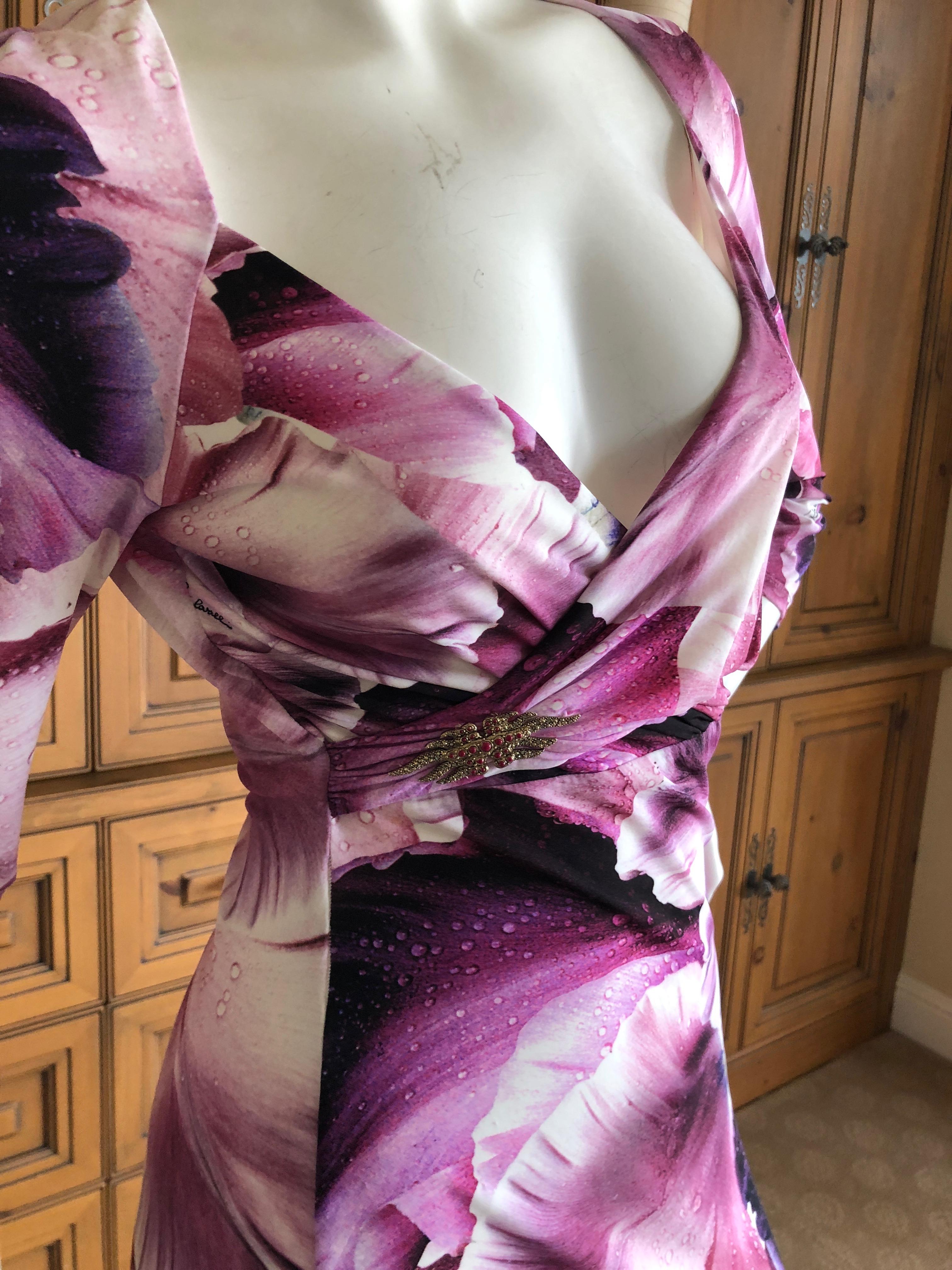 Women's Roberto Cavalli Vintage Orchid Print Pink and Black  Evening Dress  For Sale