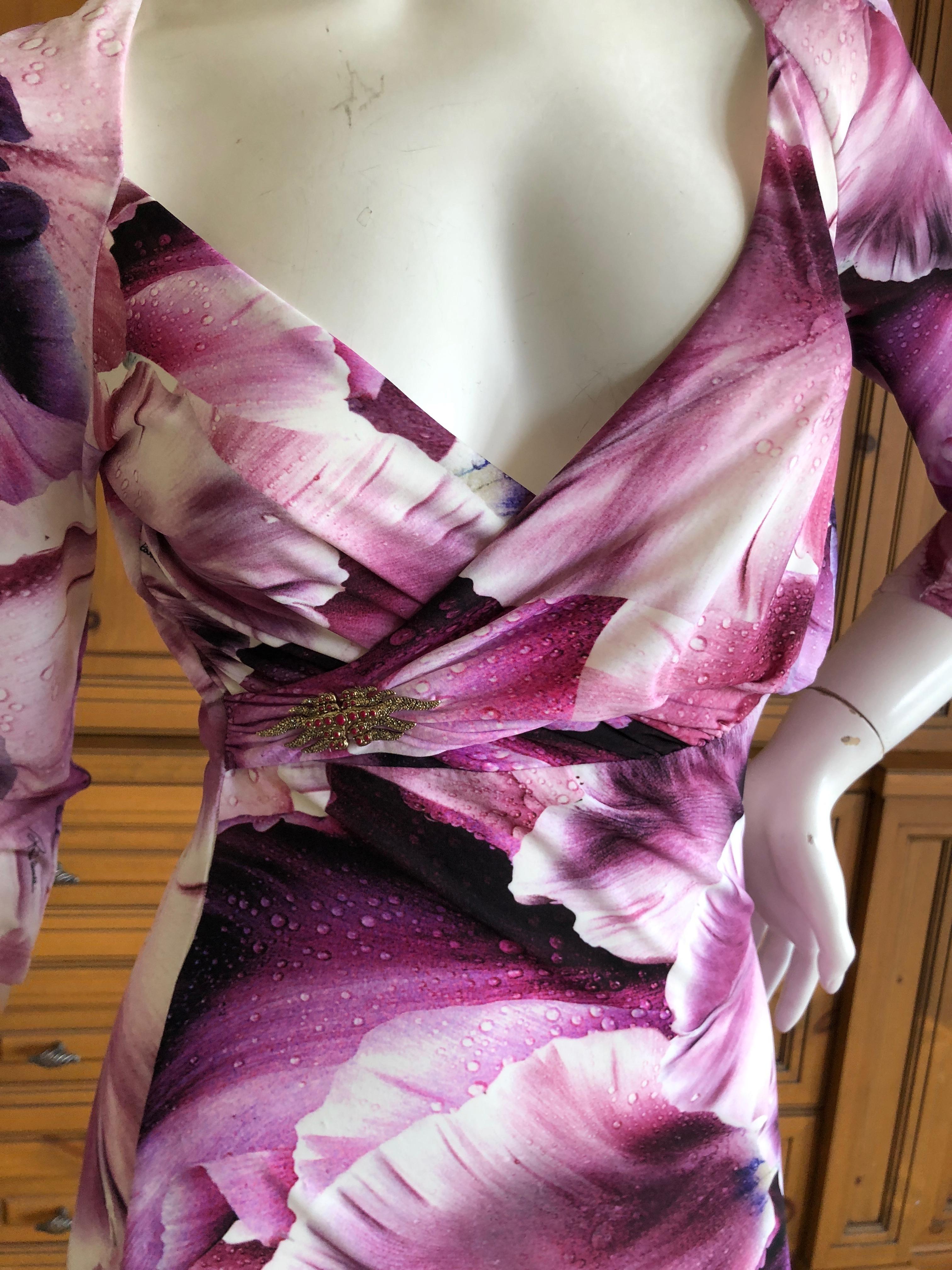 Roberto Cavalli Vintage Orchid Print Pink and Black  Evening Dress  For Sale 1