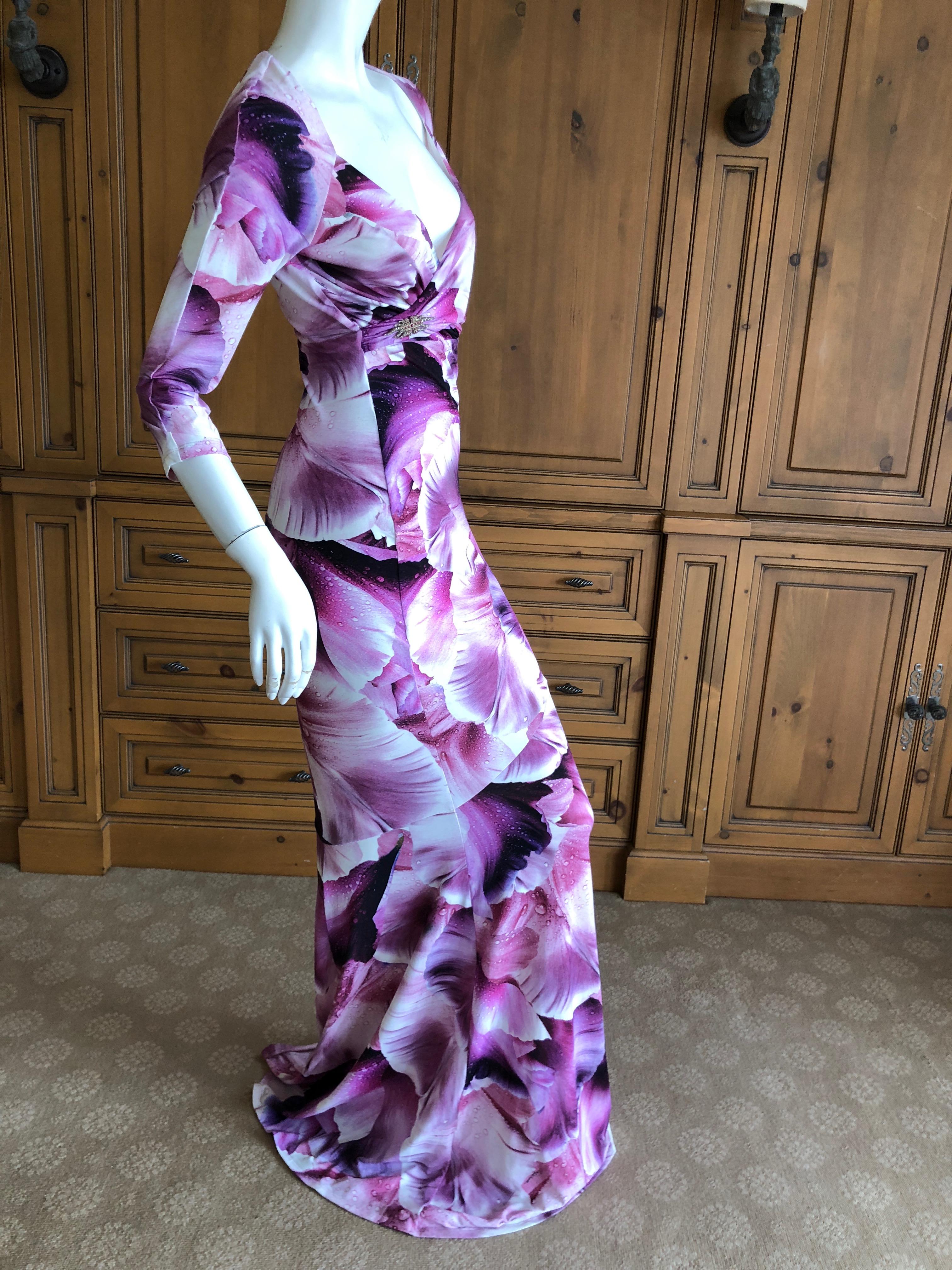 Roberto Cavalli Vintage Orchid Print Pink and Black  Evening Dress  For Sale 2