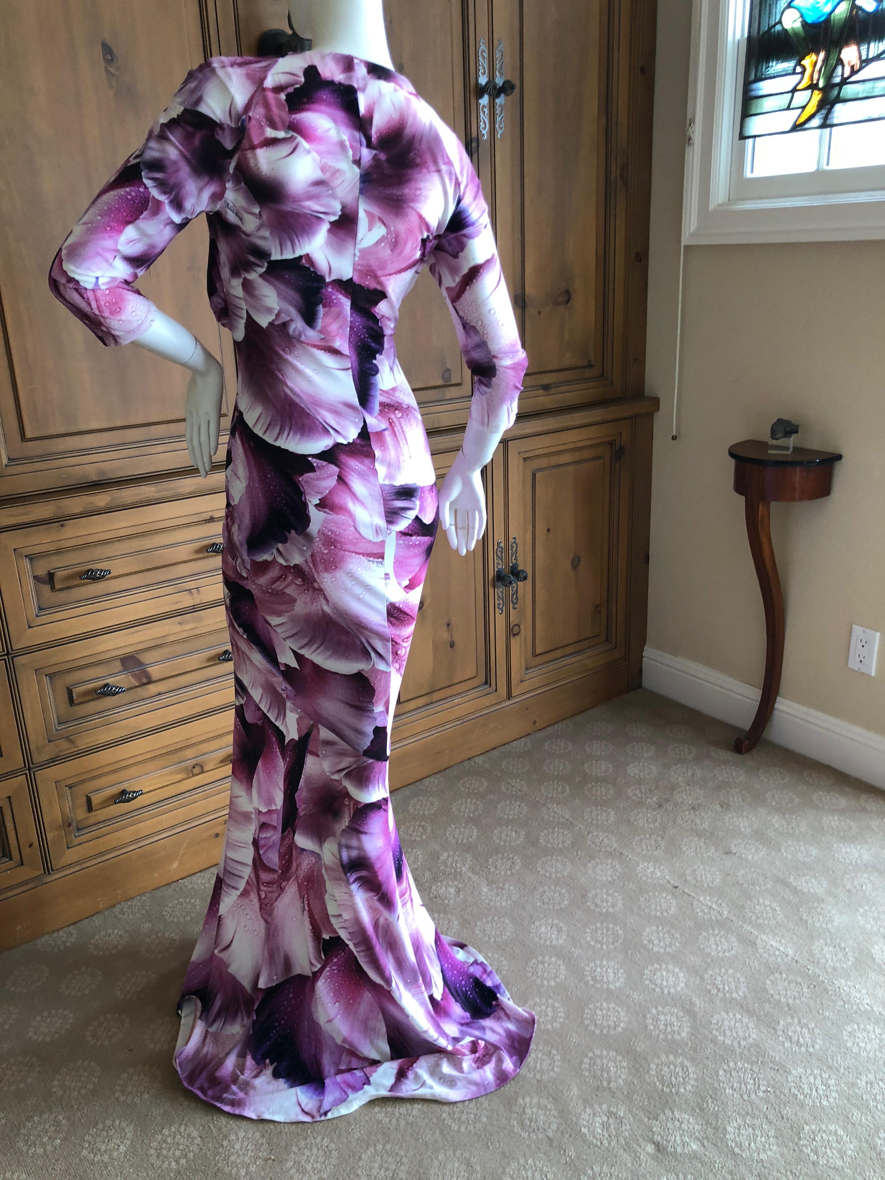 Roberto Cavalli Vintage Orchid Print Pink and Black  Evening Dress  For Sale 3