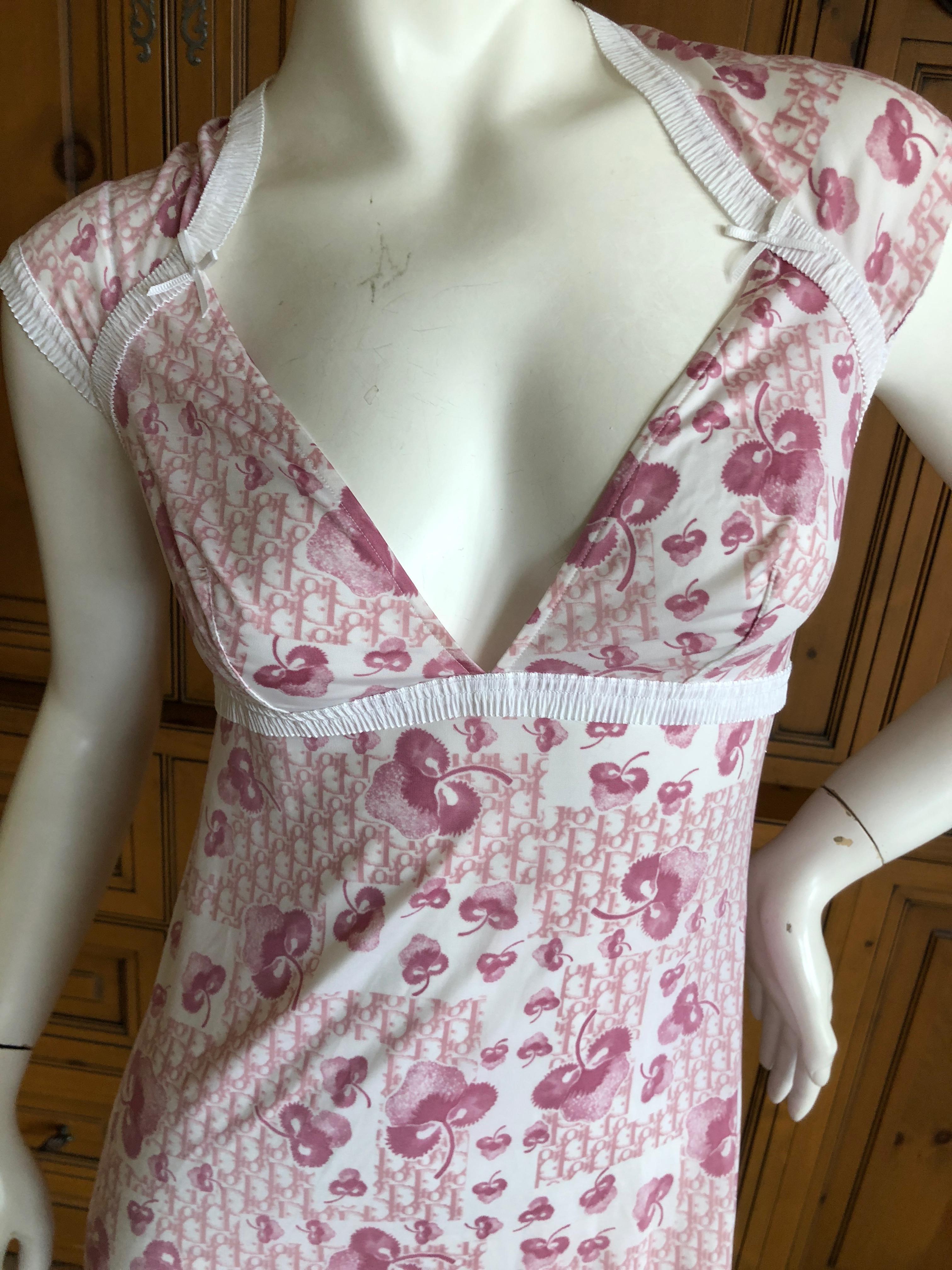 Christian Dior Lingerie by John Galliano Cherry Blossom Pattern Logo Dress In Excellent Condition For Sale In Cloverdale, CA
