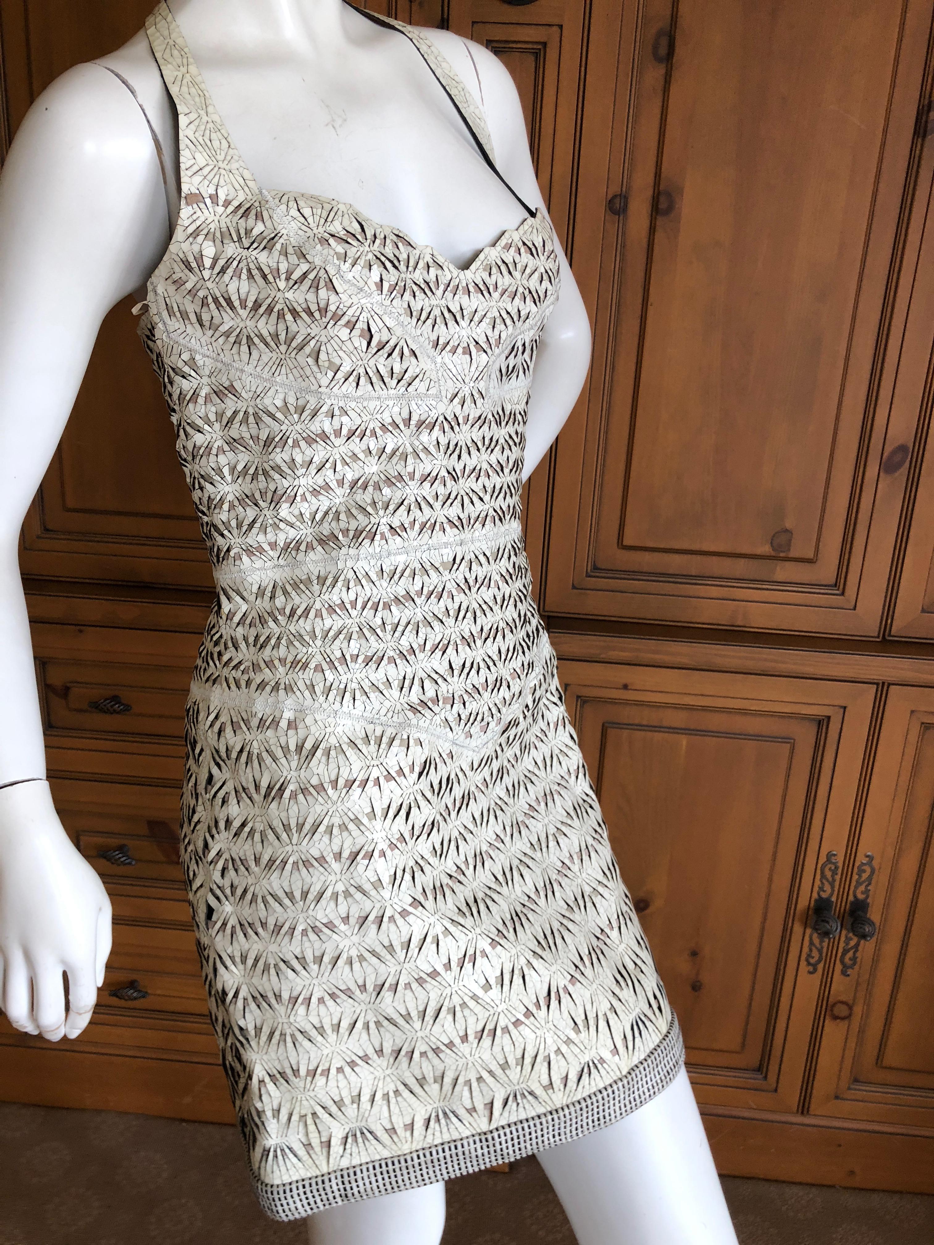 Iris Van Herpen Amazing Lazer Cut Leather Eggshell Geodesic Cocktail Dress NWT In New Condition In Cloverdale, CA
