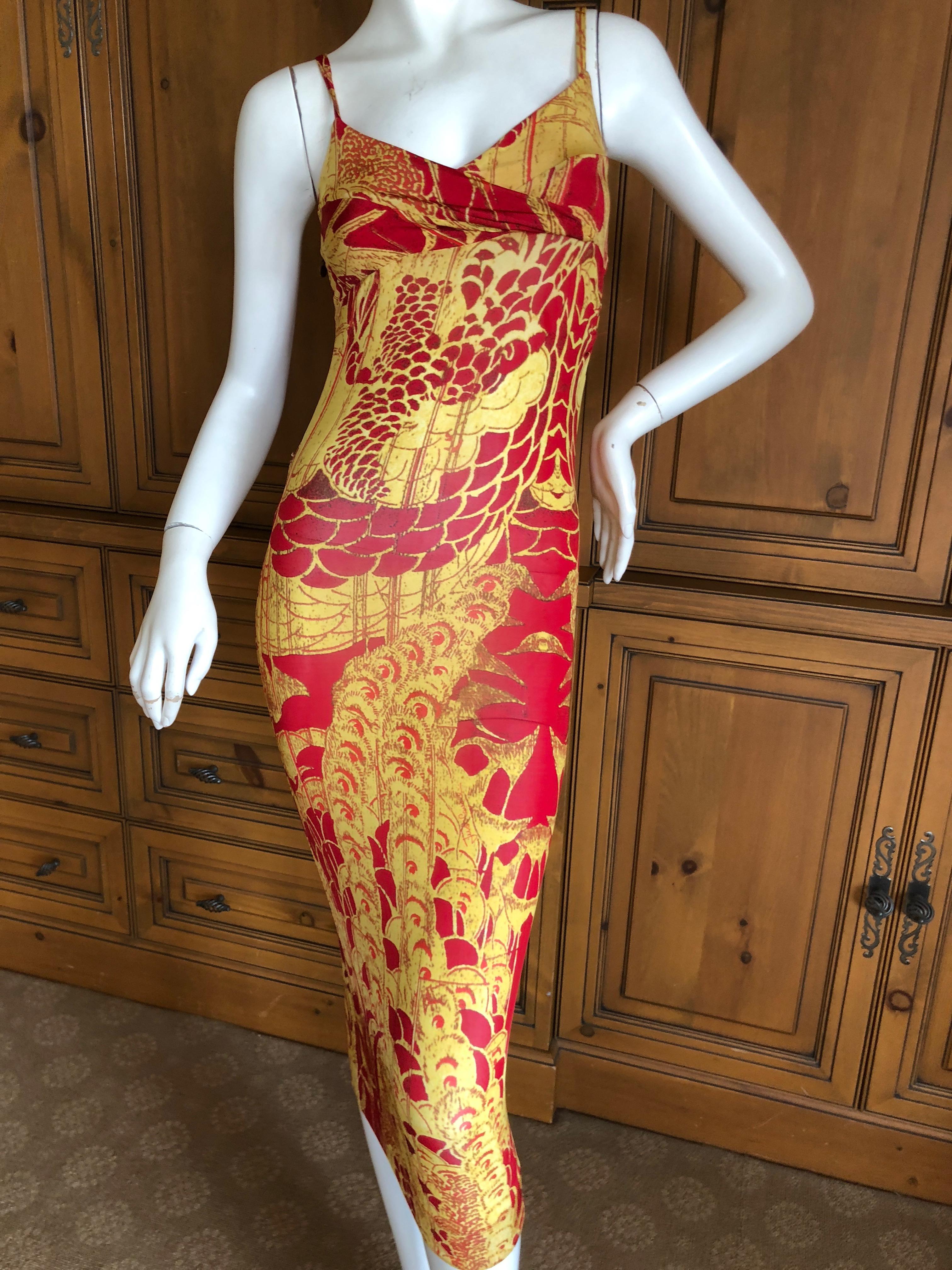 Roberto Cavalli Just Cavalli Vintage Aubrey Beardsley Salome Peacock Print Dress In Excellent Condition For Sale In Cloverdale, CA