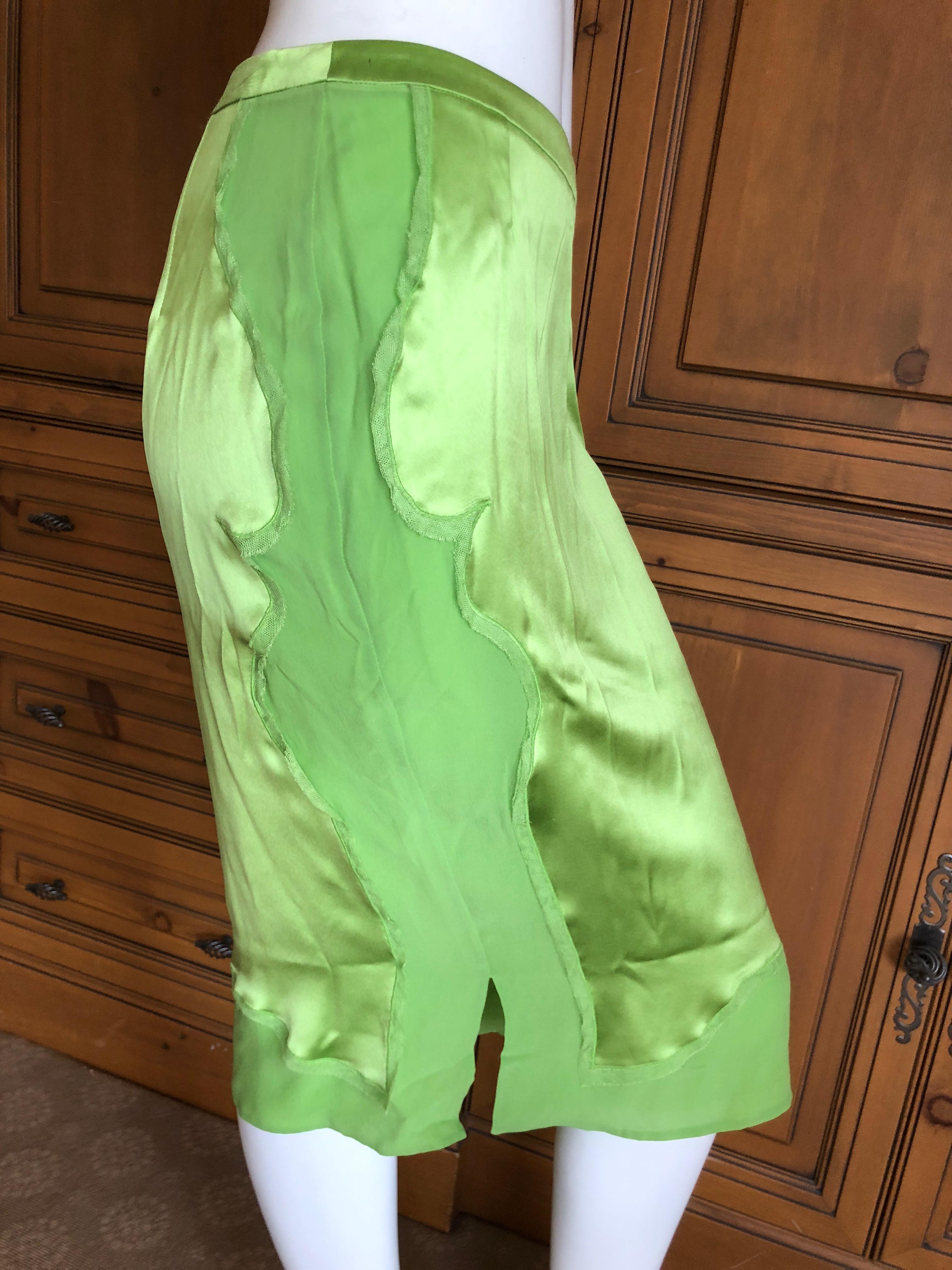 Yves Saint Laurent by Tom Ford 2004 Bright Green Silk Skirt.
 New with Tags
 Sz 38
Waist: 28