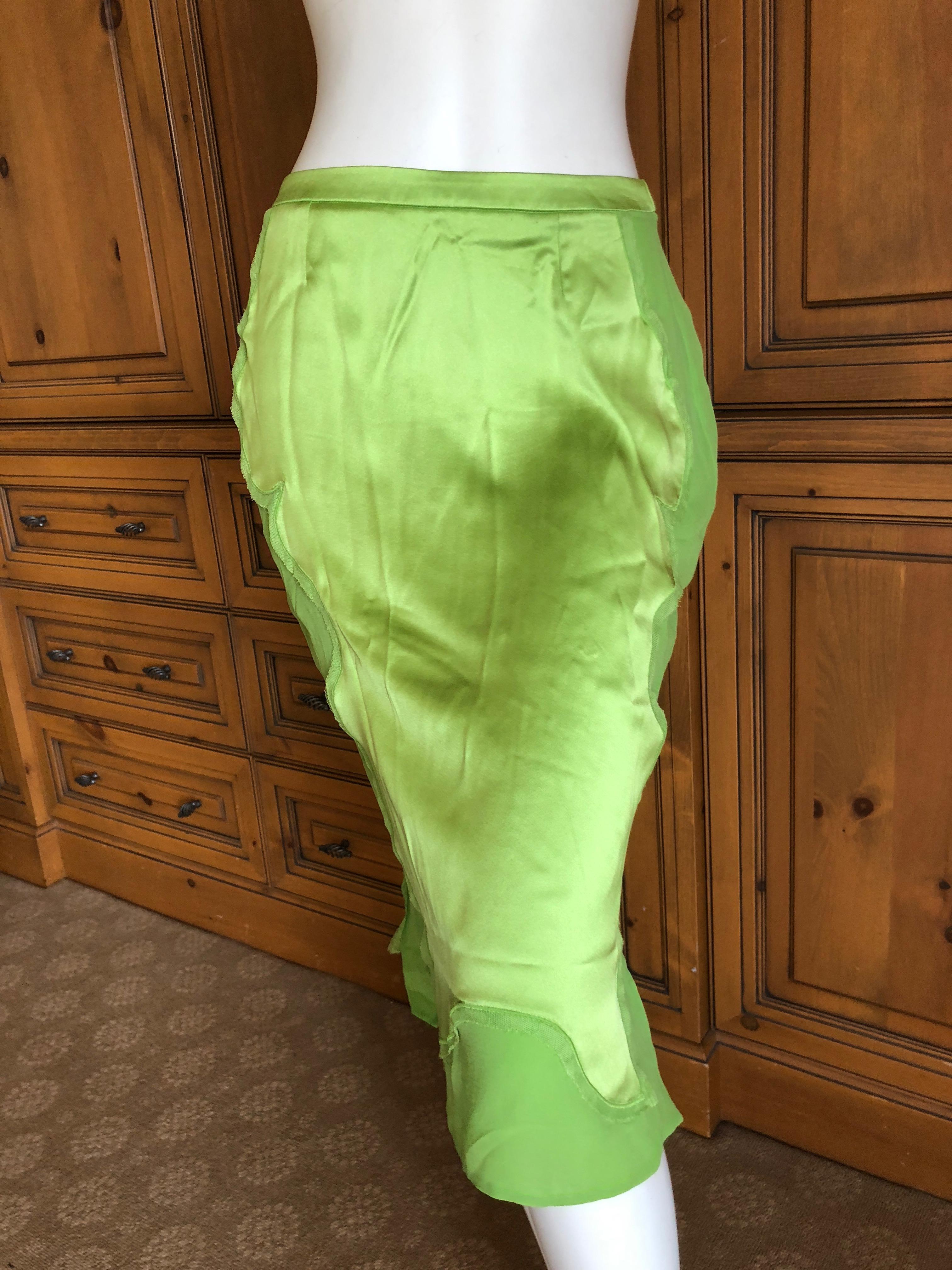 Yves Saint Laurent by Tom Ford 2004 Bright Green Silk Skirt New with Tags Sz 38 In New Condition For Sale In Cloverdale, CA
