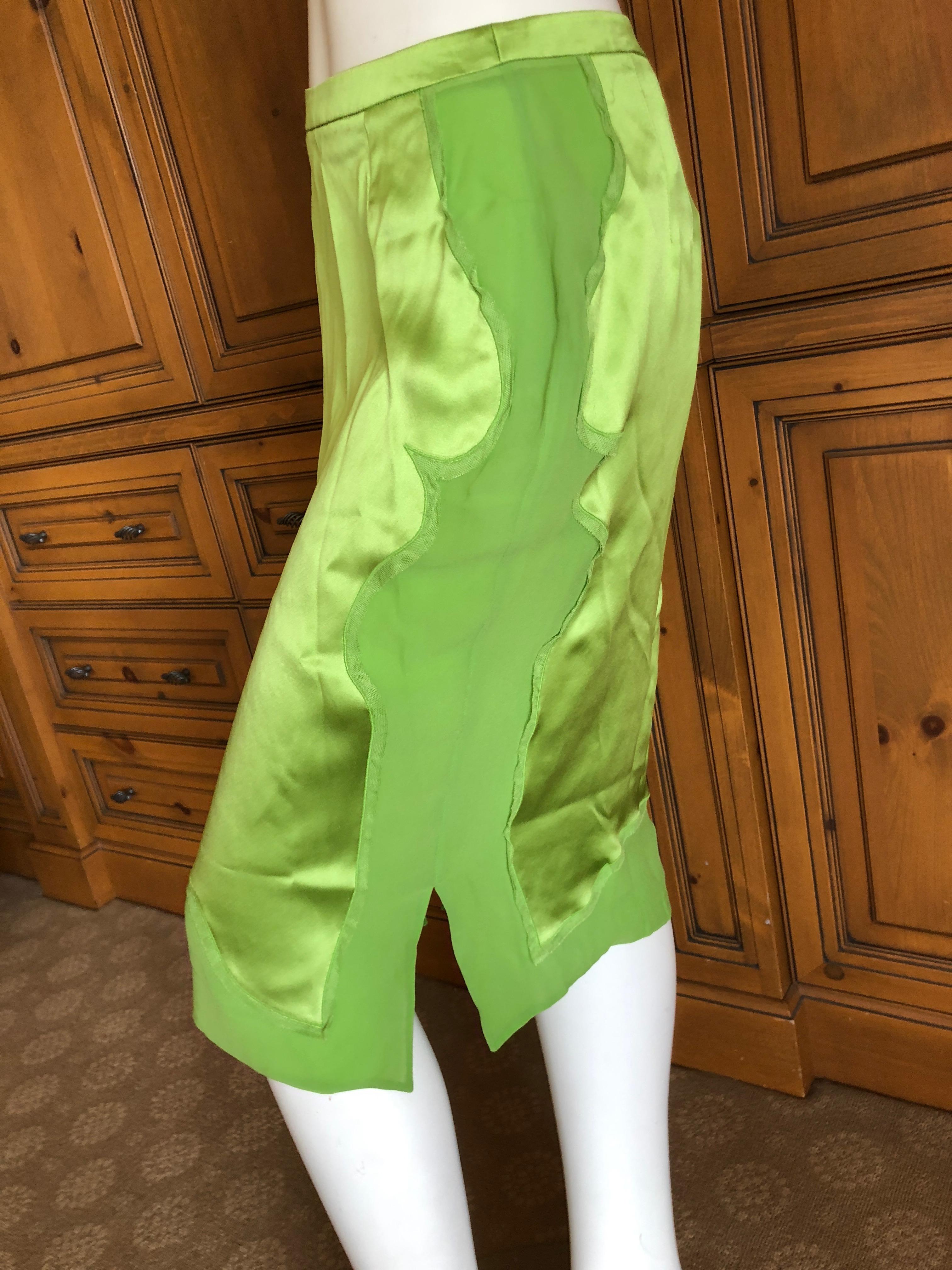 Women's Yves Saint Laurent by Tom Ford 2004 Bright Green Silk Skirt New with Tags Sz 38 For Sale
