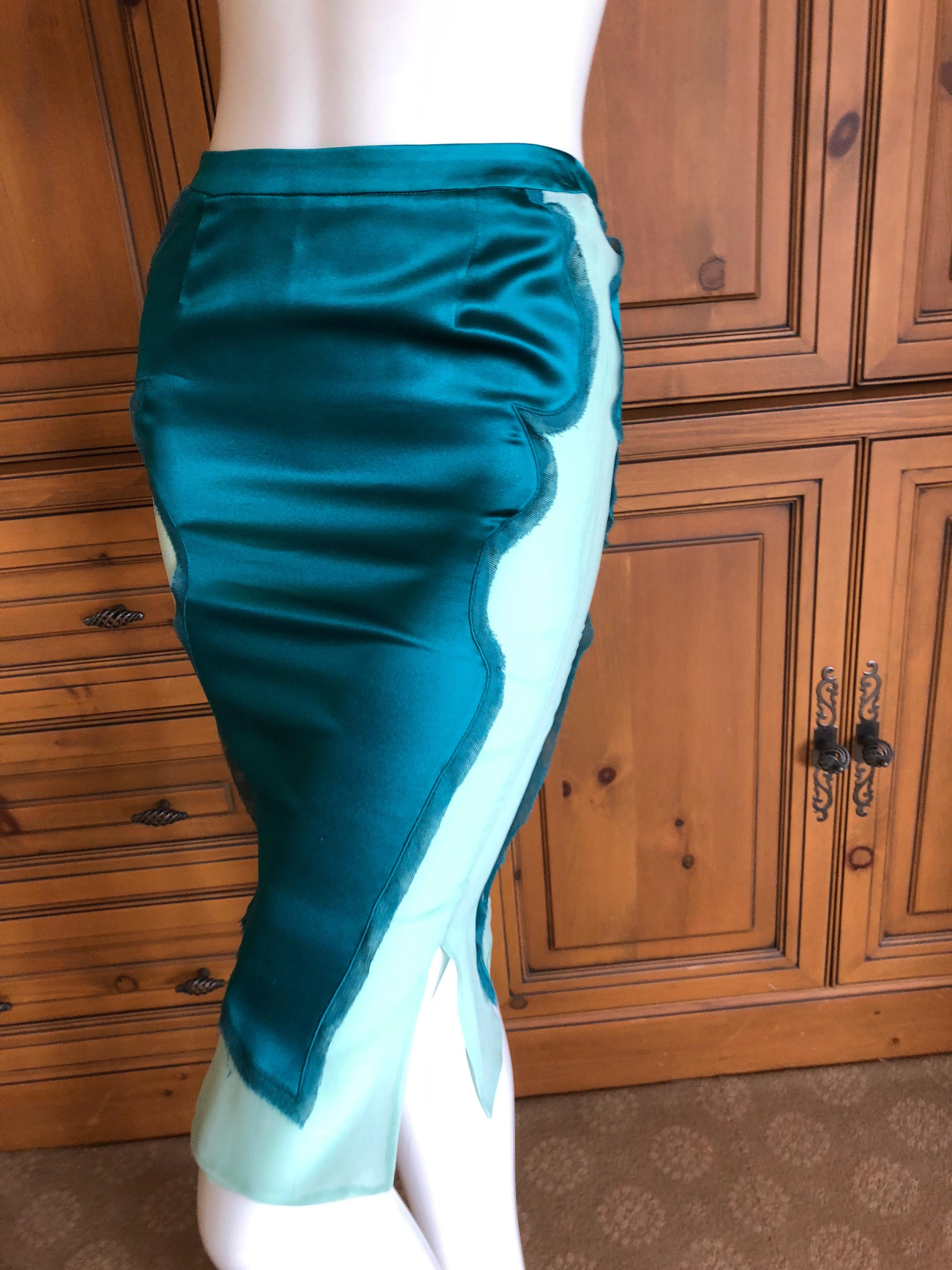 Yves Saint Laurent by Tom Ford 2004 Teal and Turquoise Silk Skirt In Excellent Condition For Sale In Cloverdale, CA