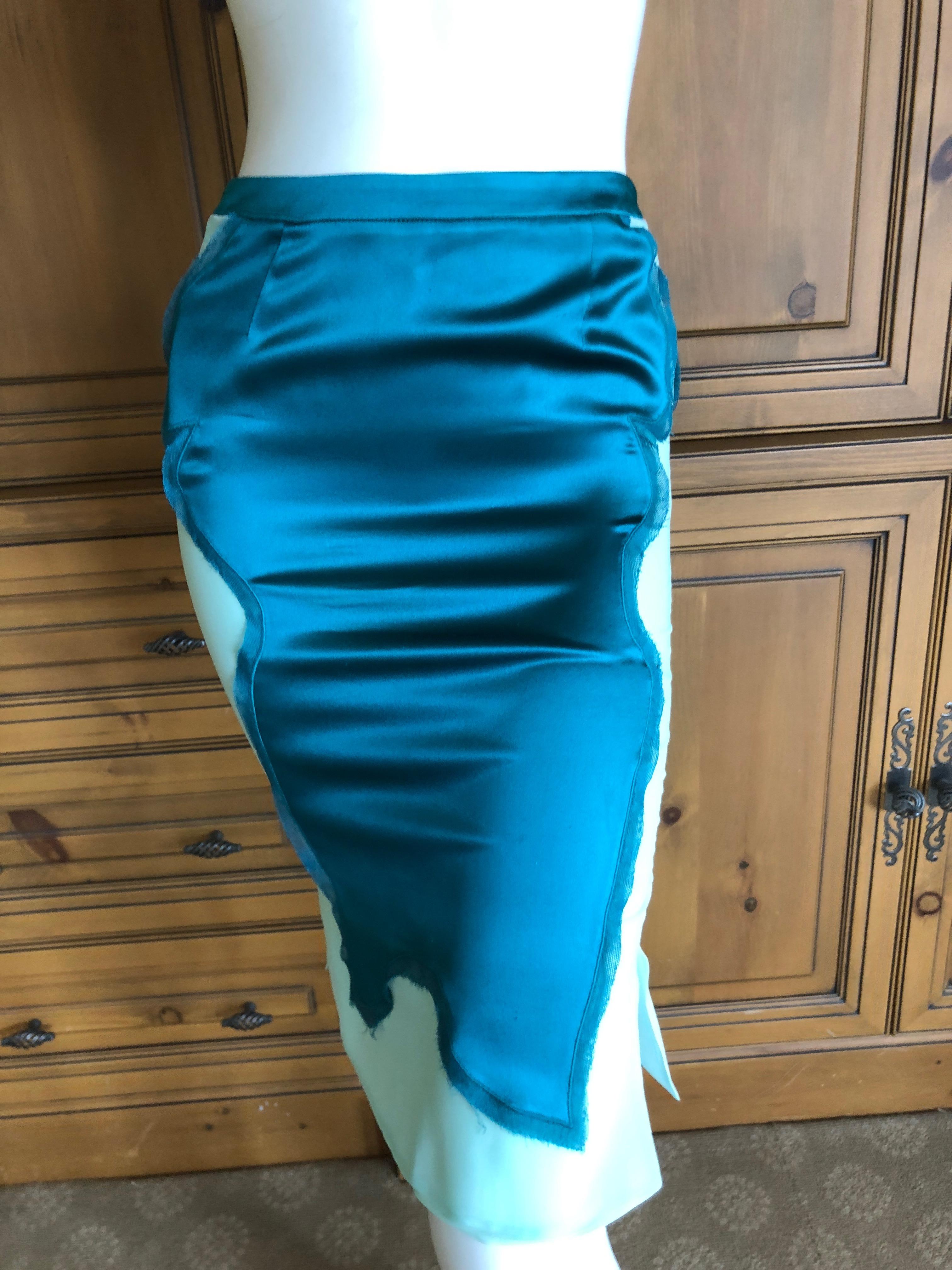 Women's Yves Saint Laurent by Tom Ford 2004 Teal and Turquoise Silk Skirt For Sale
