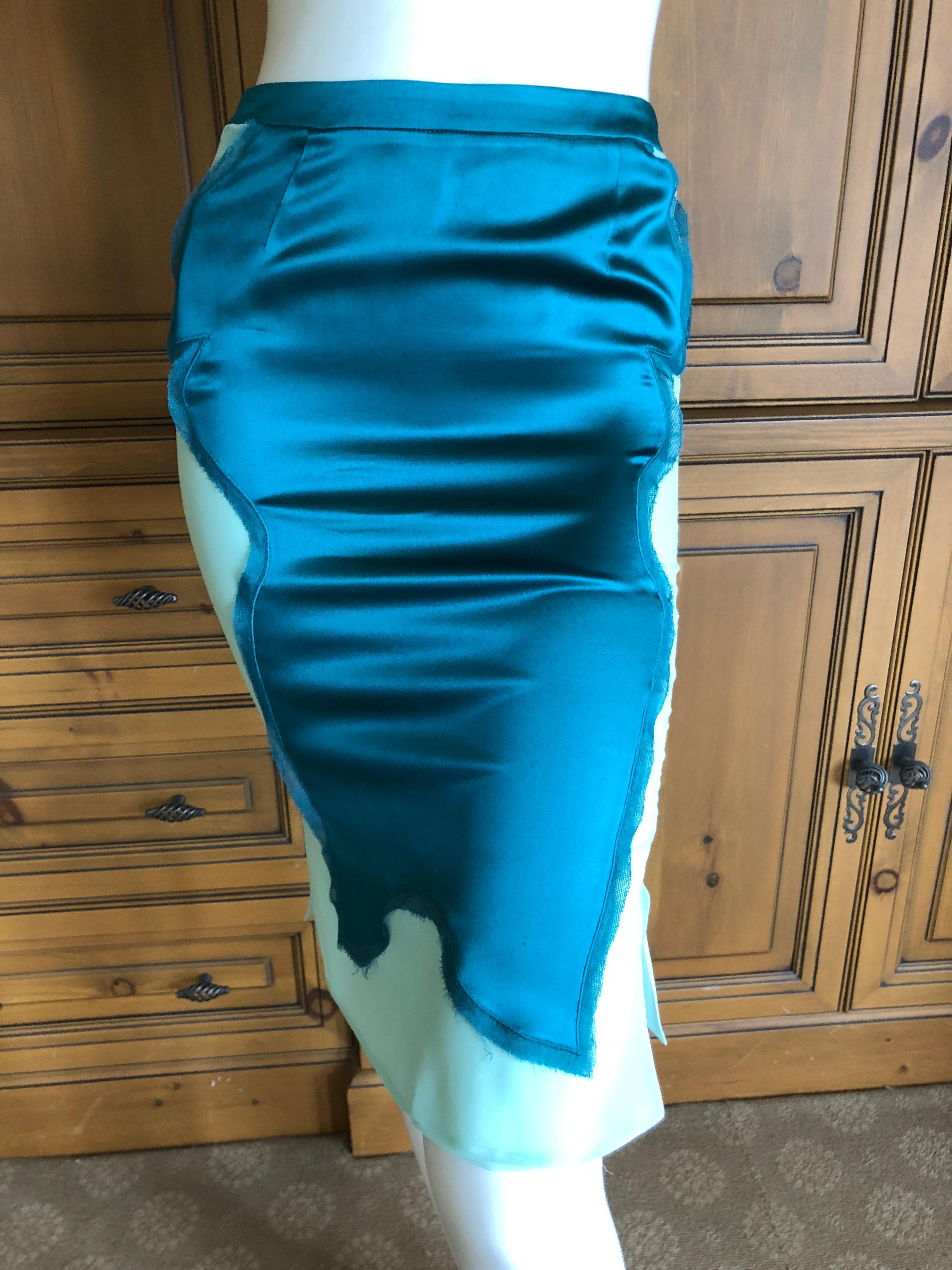Yves Saint Laurent by Tom Ford 2004 Teal and Turquoise Silk Skirt For Sale 1
