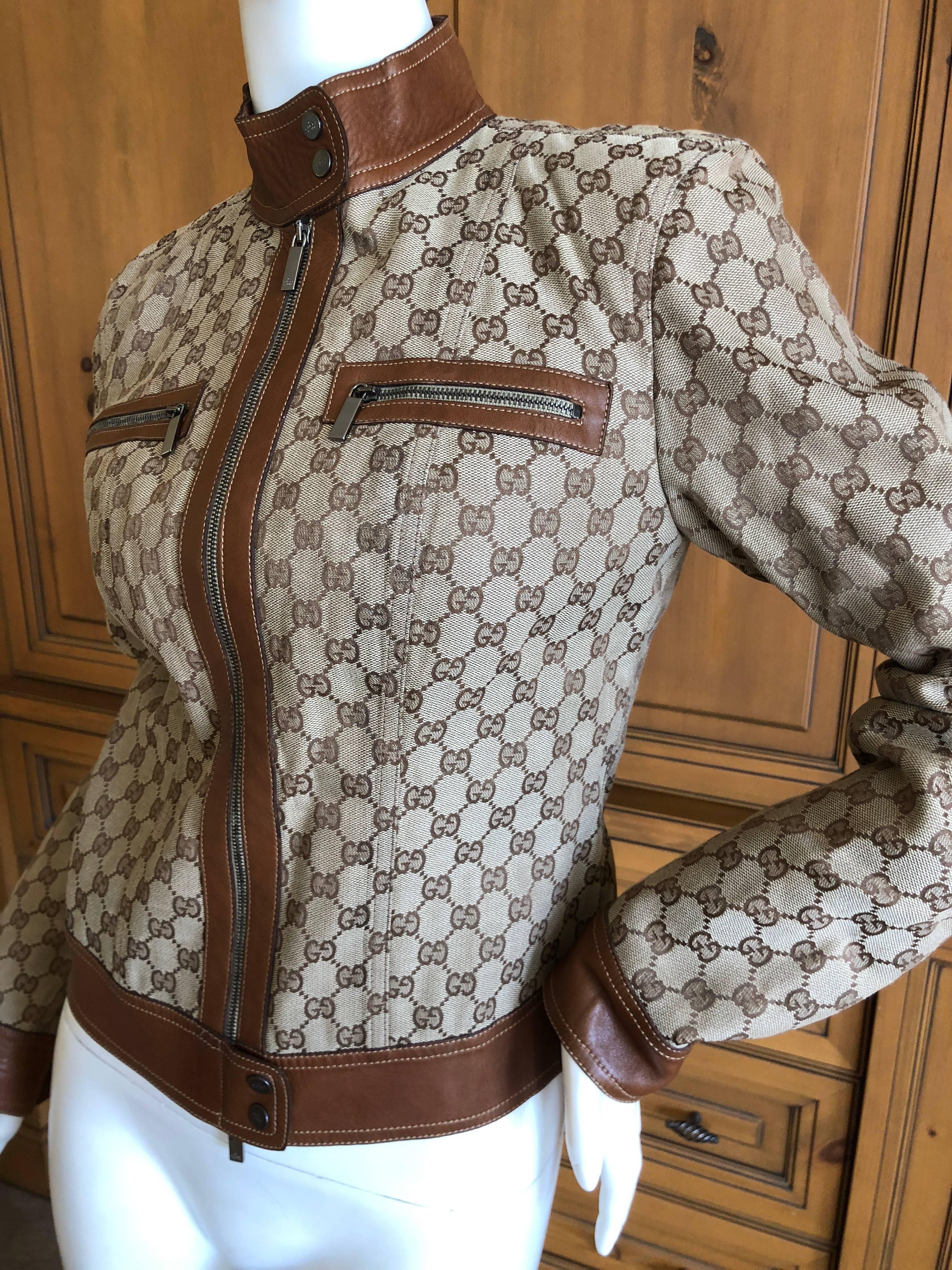 Gucci by Tom Ford Leather Monogram Moto Jacket, 2002  In Excellent Condition For Sale In Cloverdale, CA