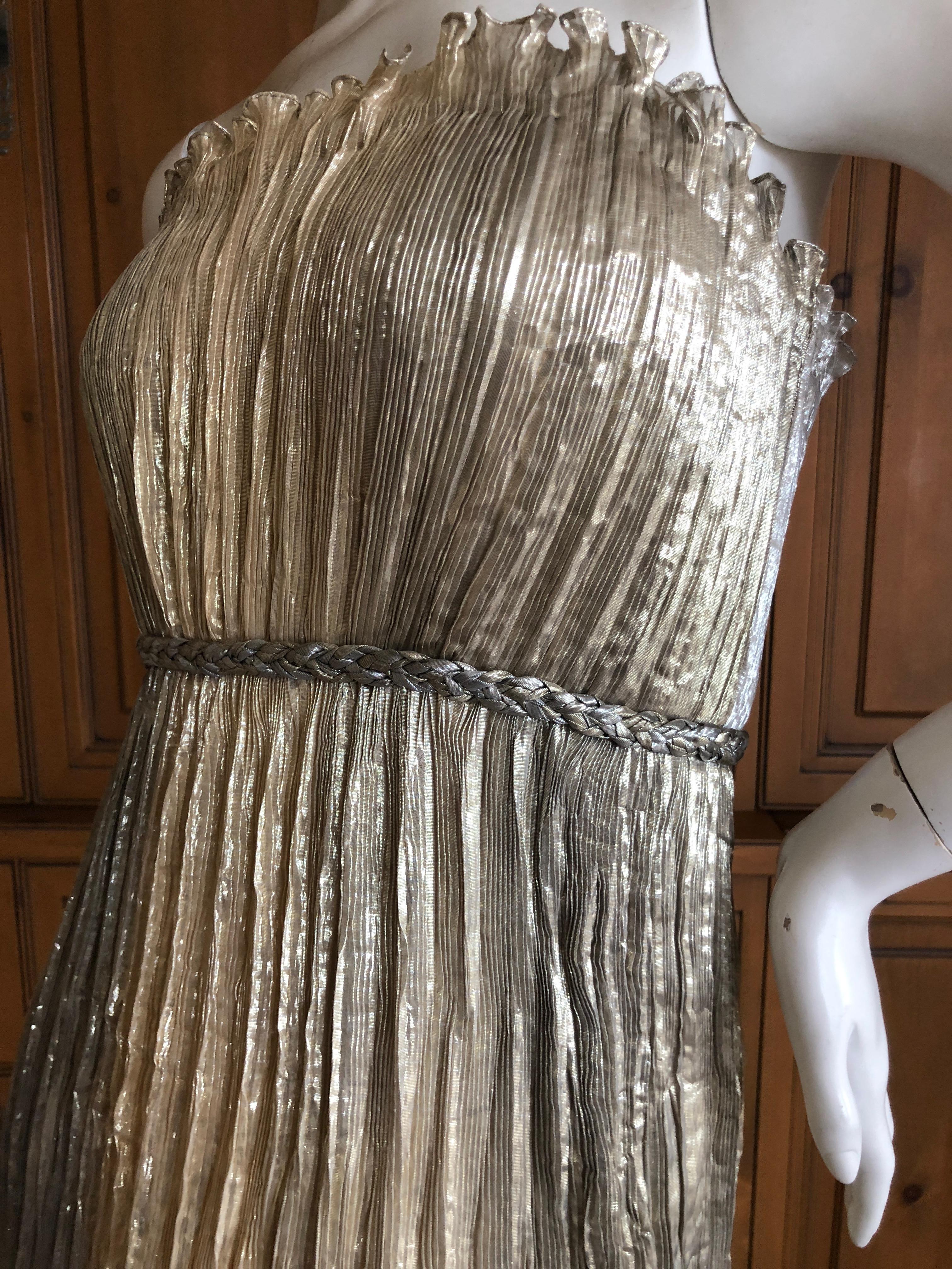 Oscar de la Renta Plisse Pleated Metallic Vintage Strapless Goddess Gown For Sale 3