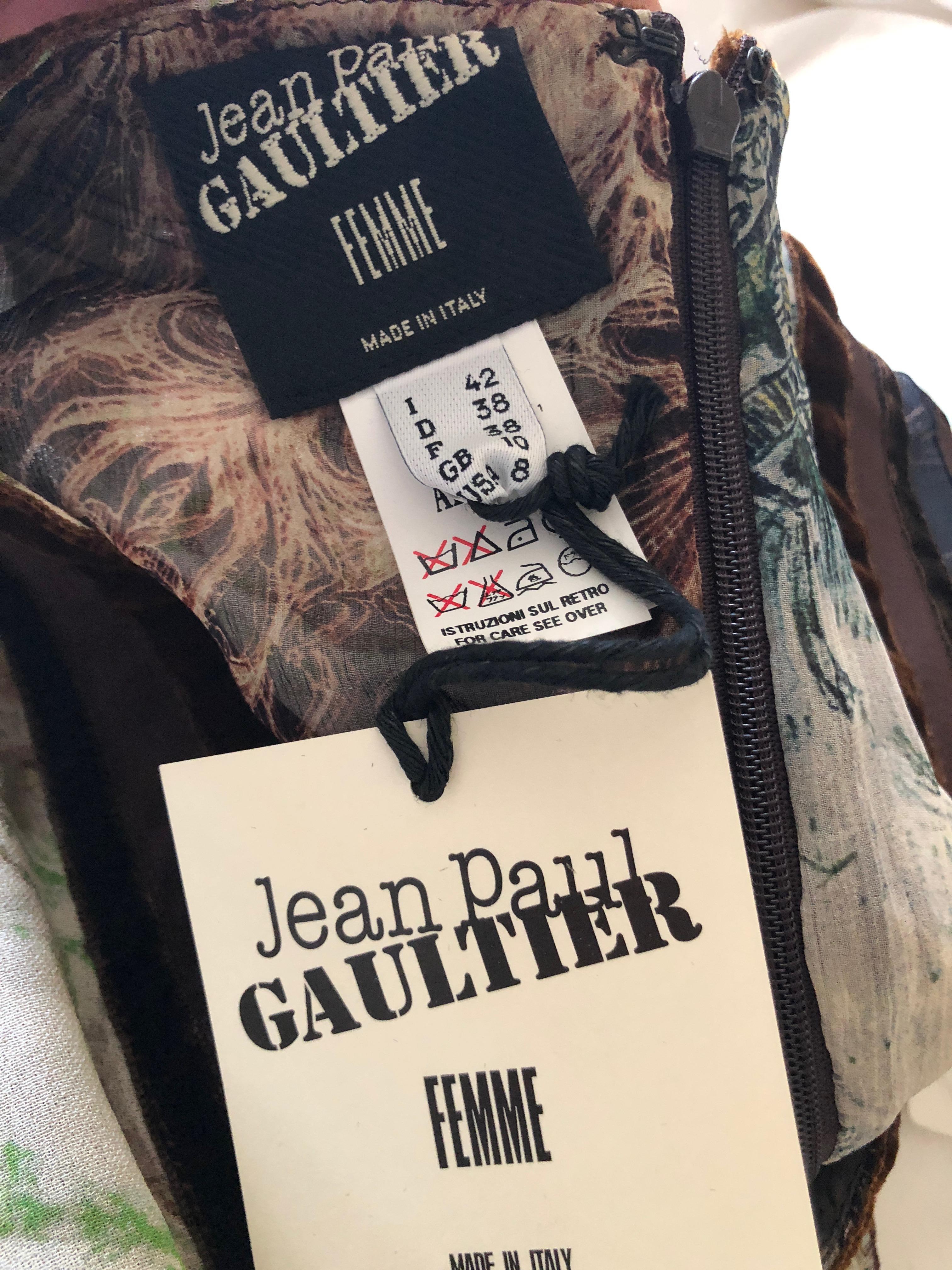 Jean Paul Gaultier Femme Vintage Velvet Trim Plisse Pleated Empire Dress NWT 6