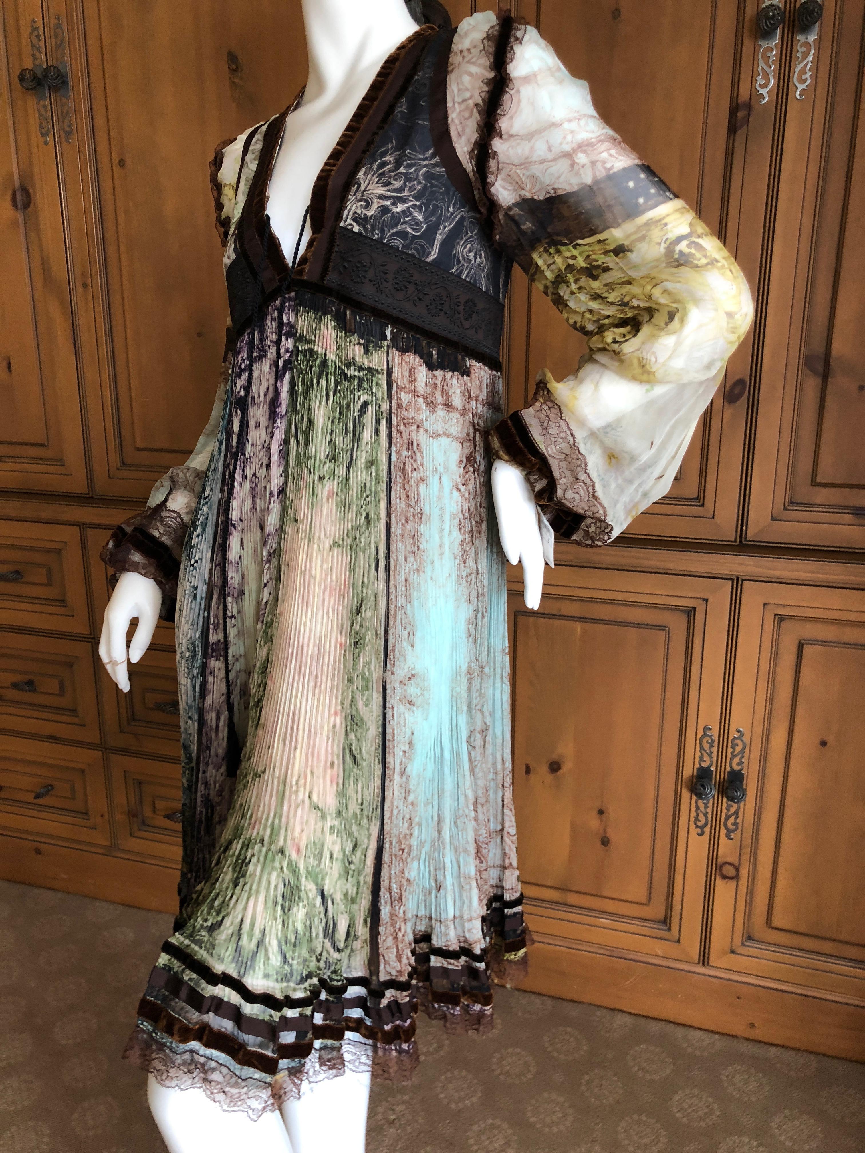 Jean Paul Gaultier Femme Vintage Velvet Trim Plisse Pleated Empire Dress NWT In New Condition In Cloverdale, CA