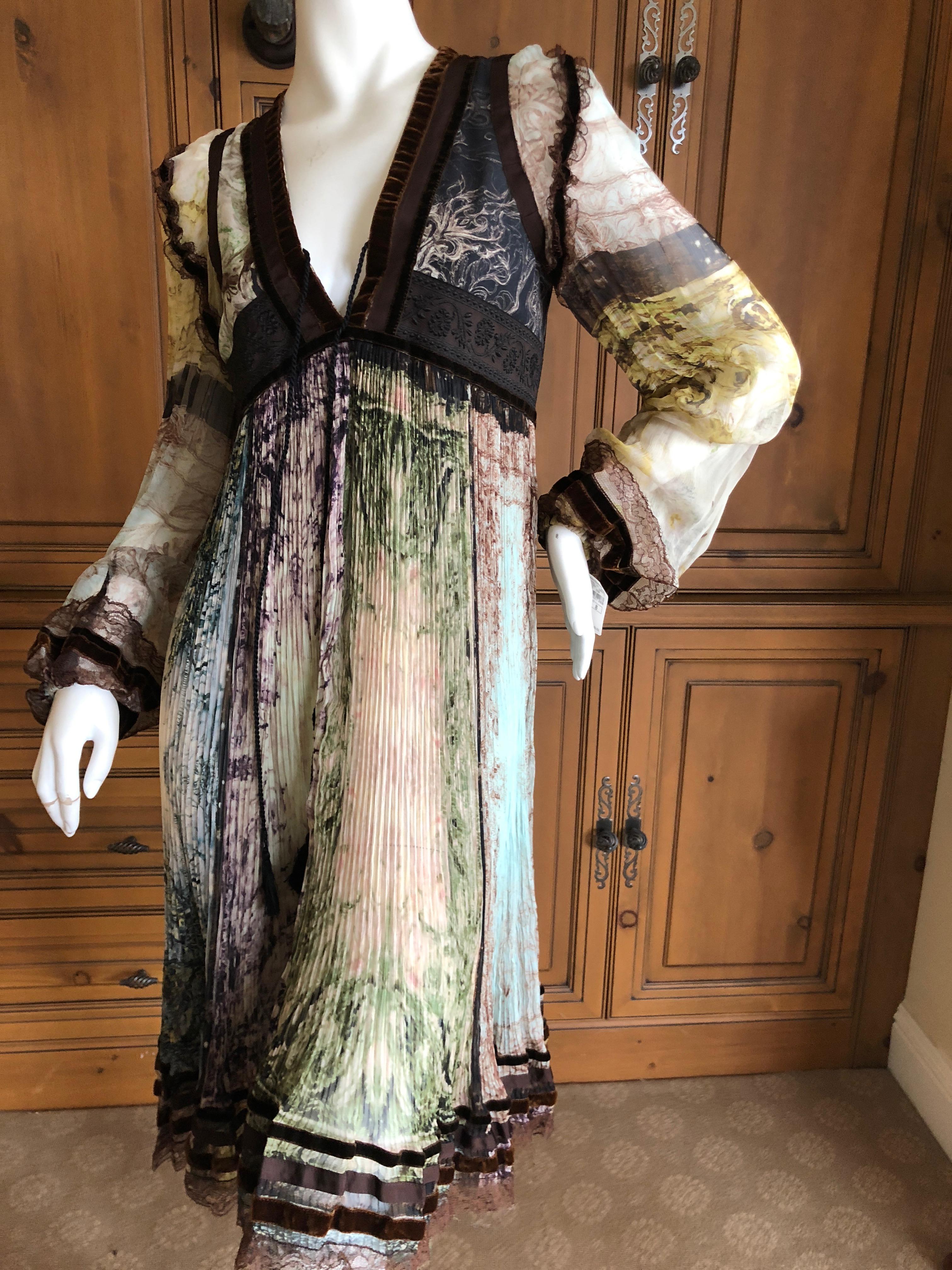 Women's Jean Paul Gaultier Femme Vintage Velvet Trim Plisse Pleated Empire Dress NWT