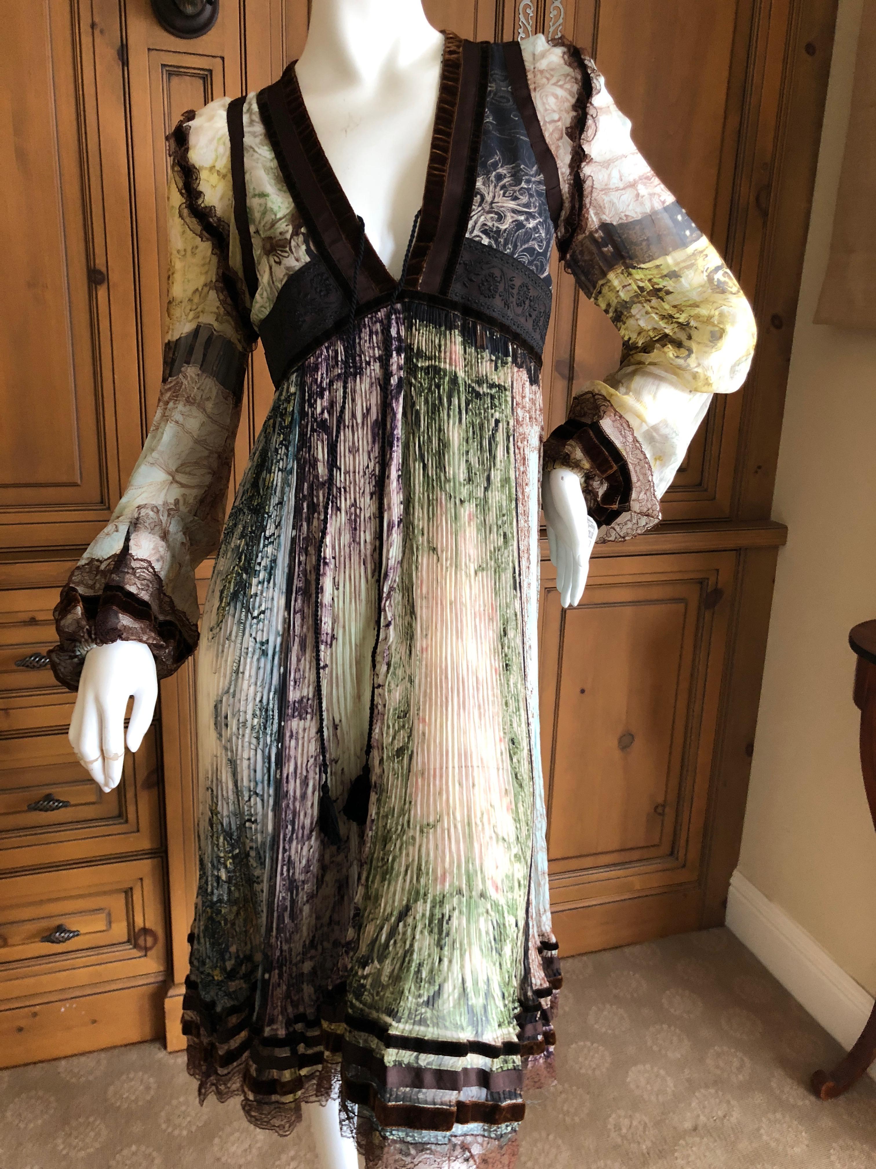 Jean Paul Gaultier Femme Vintage Velvet Trim Plisse Pleated Empire Dress NWT 1