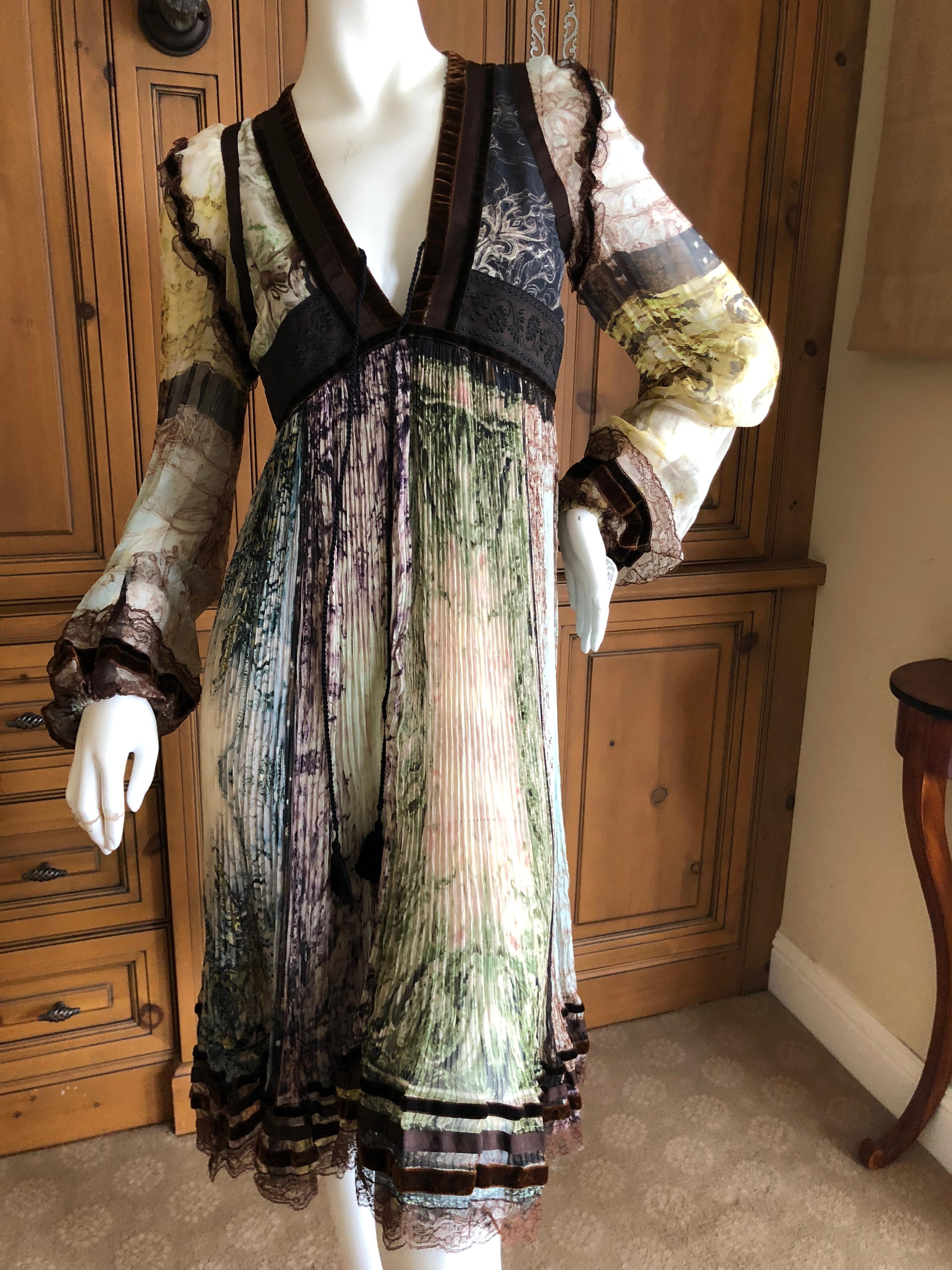 Jean Paul Gaultier Femme Vintage Velvet Trim Plisse Pleated Empire Dress NWT 2