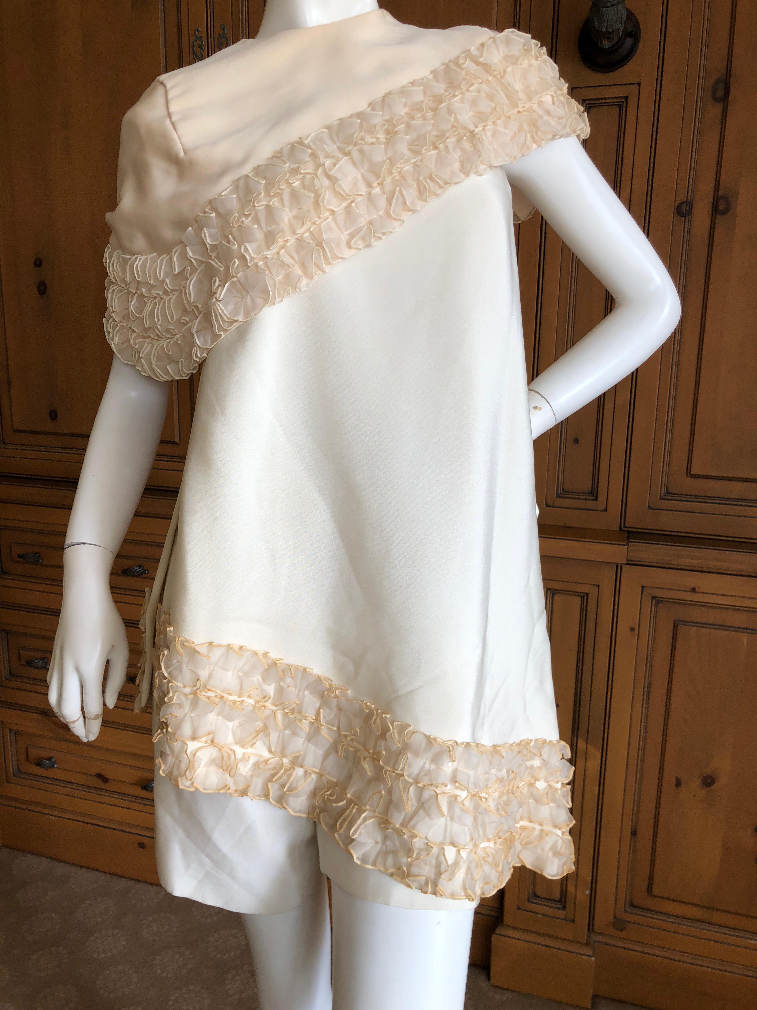 Cardinali Ivory Ruffle Silk Dress and Shorts, Fall 1971  For Sale 3