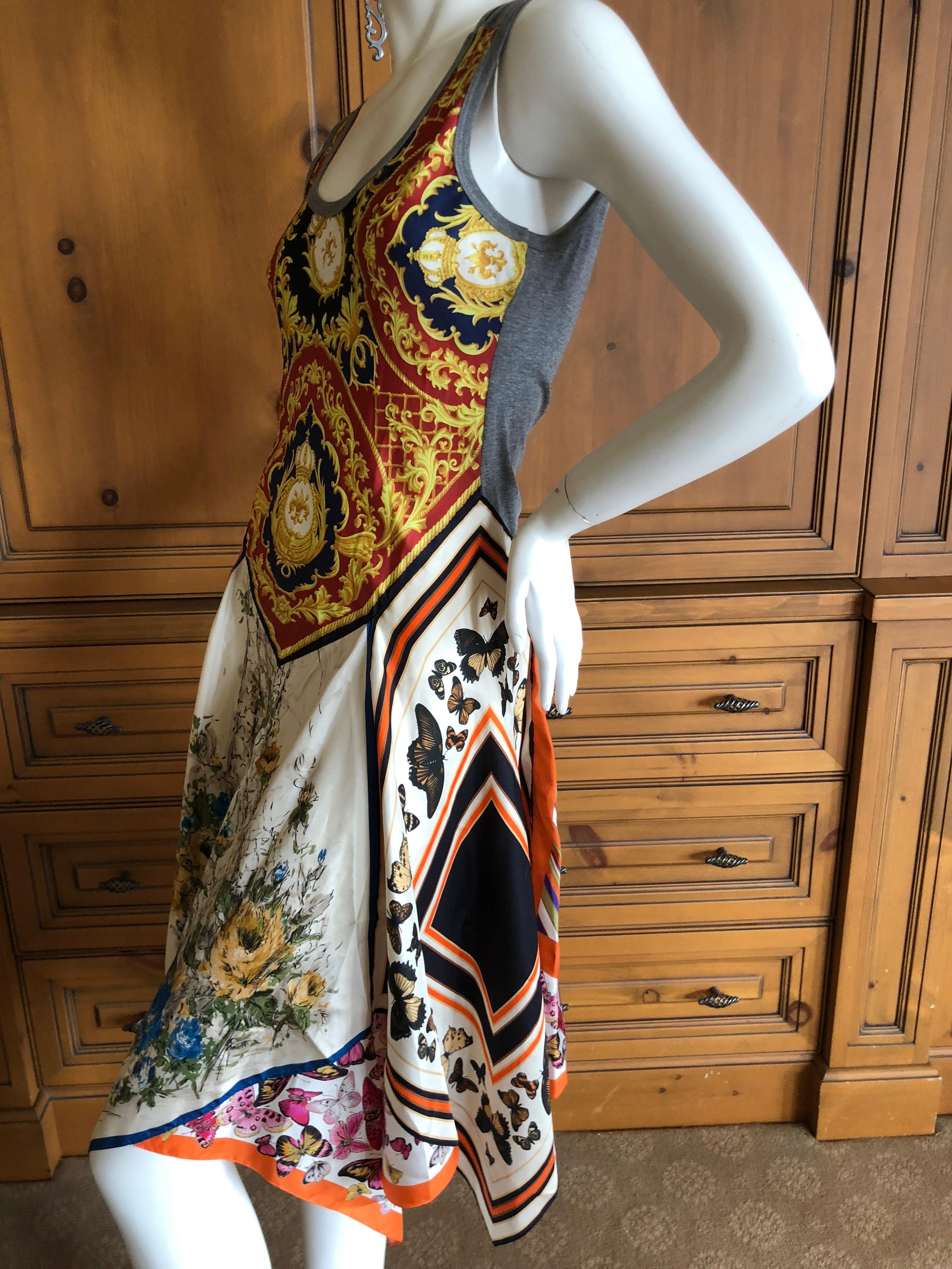 Dolce & Gabbana for D&G Vintage Silk Dress with Butterfly Print Handkerchief Hem In Excellent Condition For Sale In Cloverdale, CA