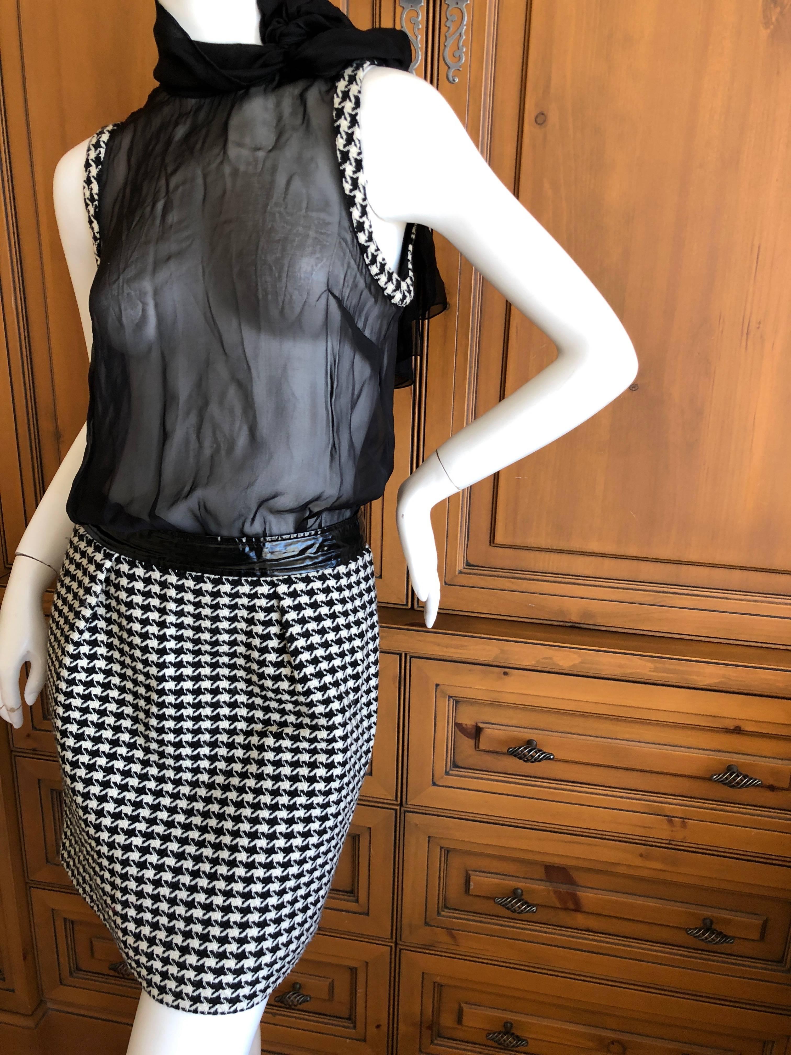 Dolce & Gabbana D&G Vintage Sheer Houndstooth Dress with Pussy Bow In Excellent Condition For Sale In Cloverdale, CA