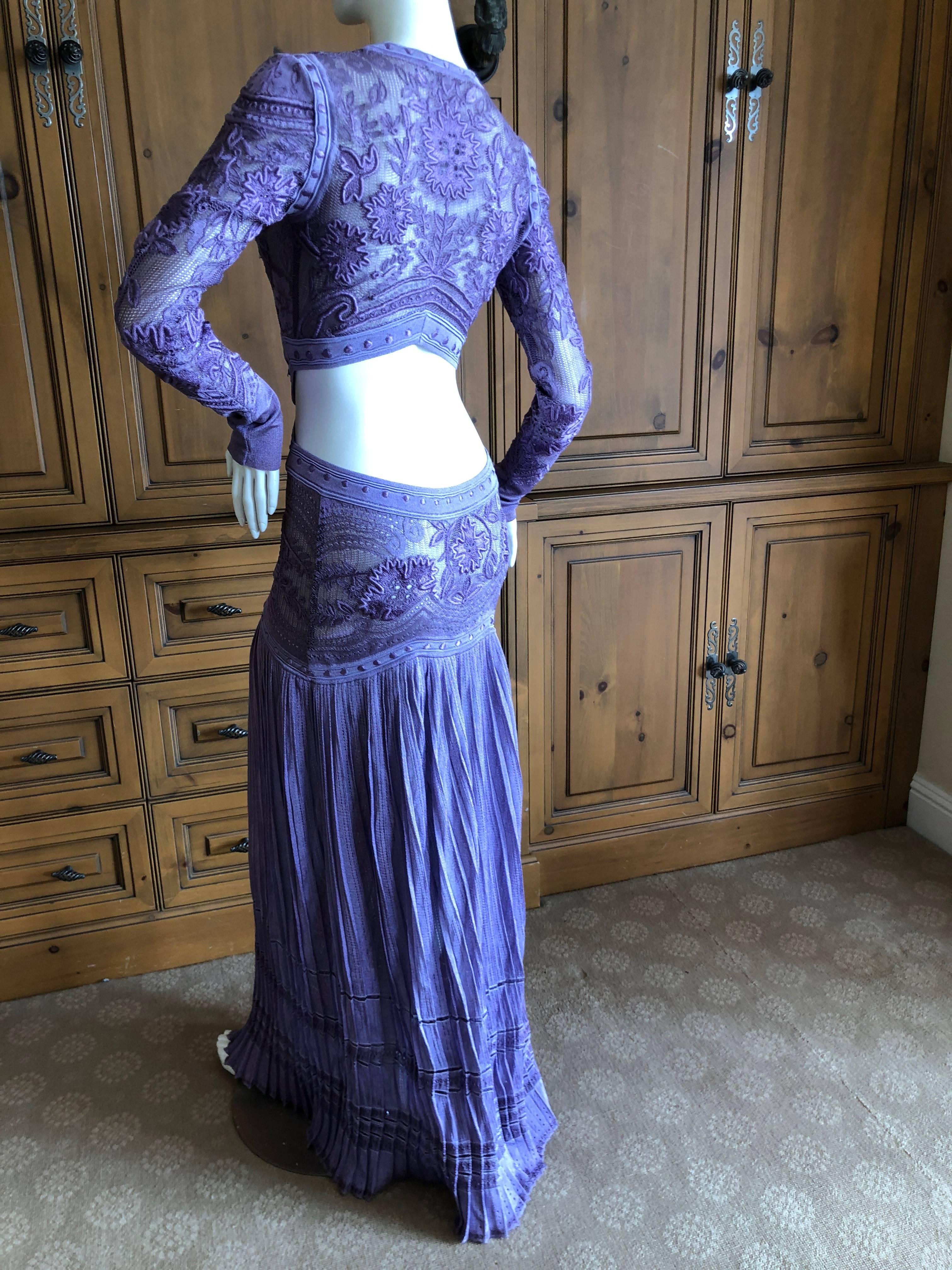 Roberto Cavalli Sexy Sheer Purple Guipure Lace Evening Dress In Excellent Condition For Sale In Cloverdale, CA