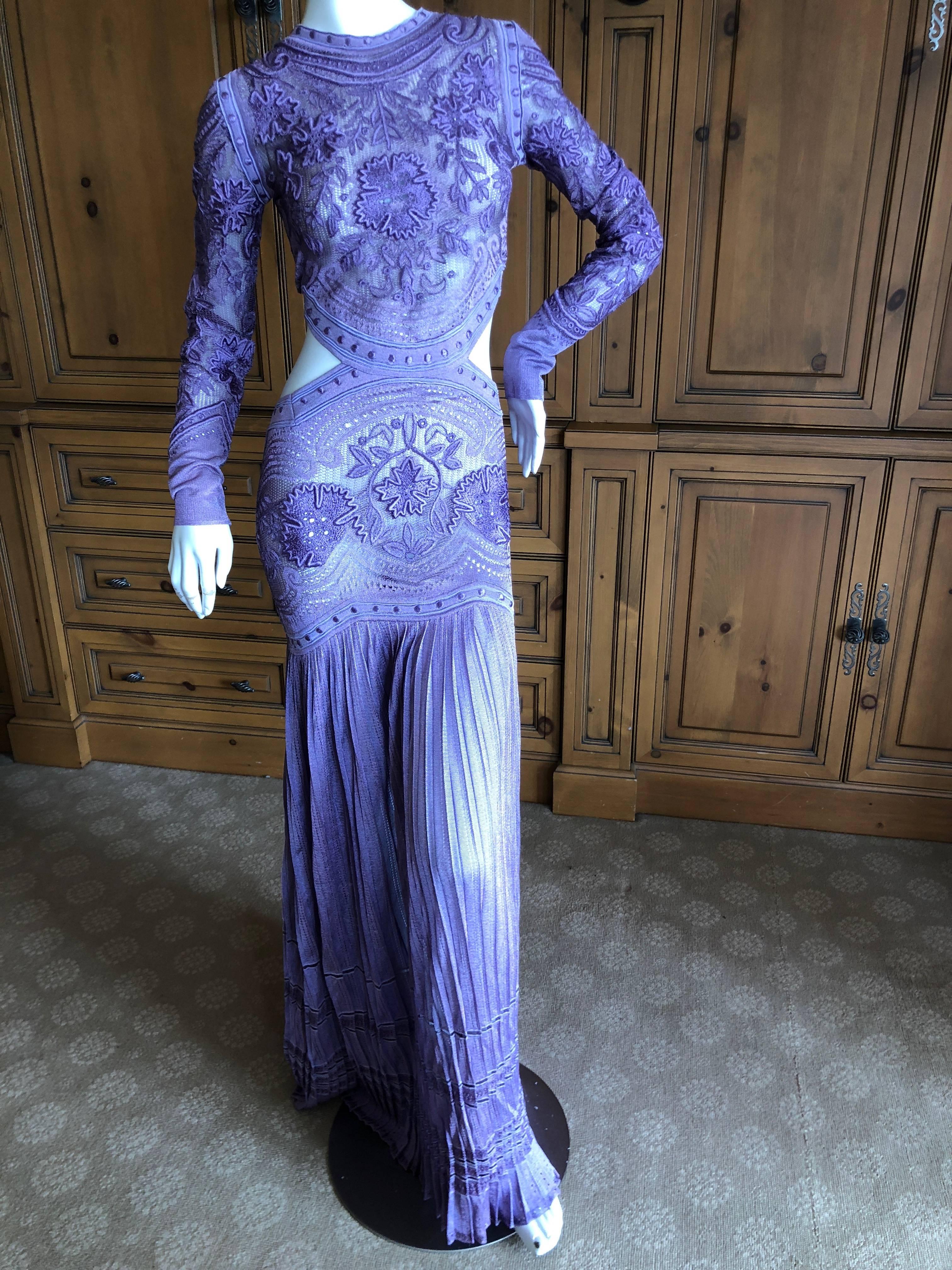 Roberto Cavalli Sexy Sheer Purple Guipure Lace Evening Dress For Sale 1