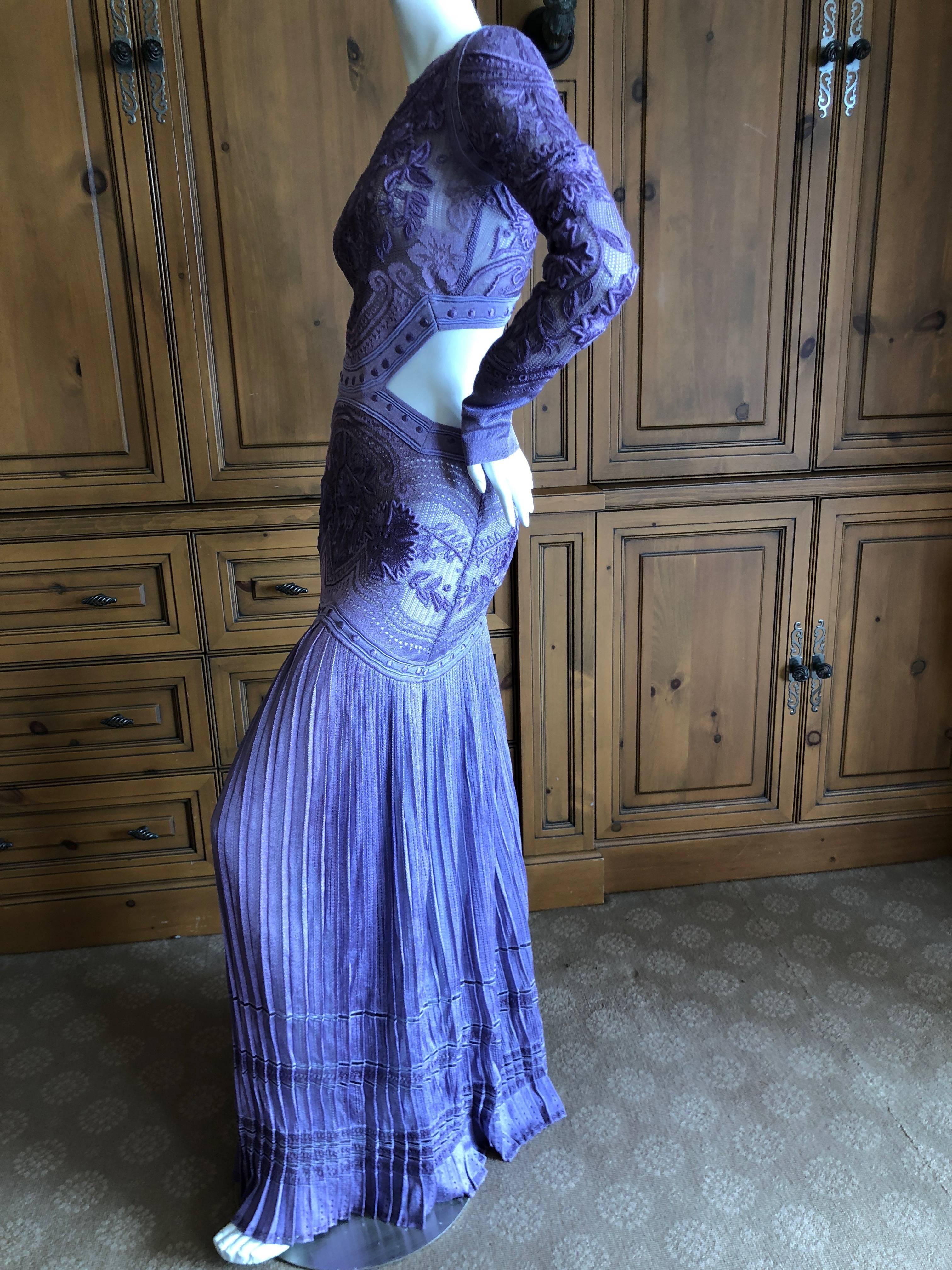 Roberto Cavalli Sexy Sheer Purple Guipure Lace Evening Dress For Sale 3