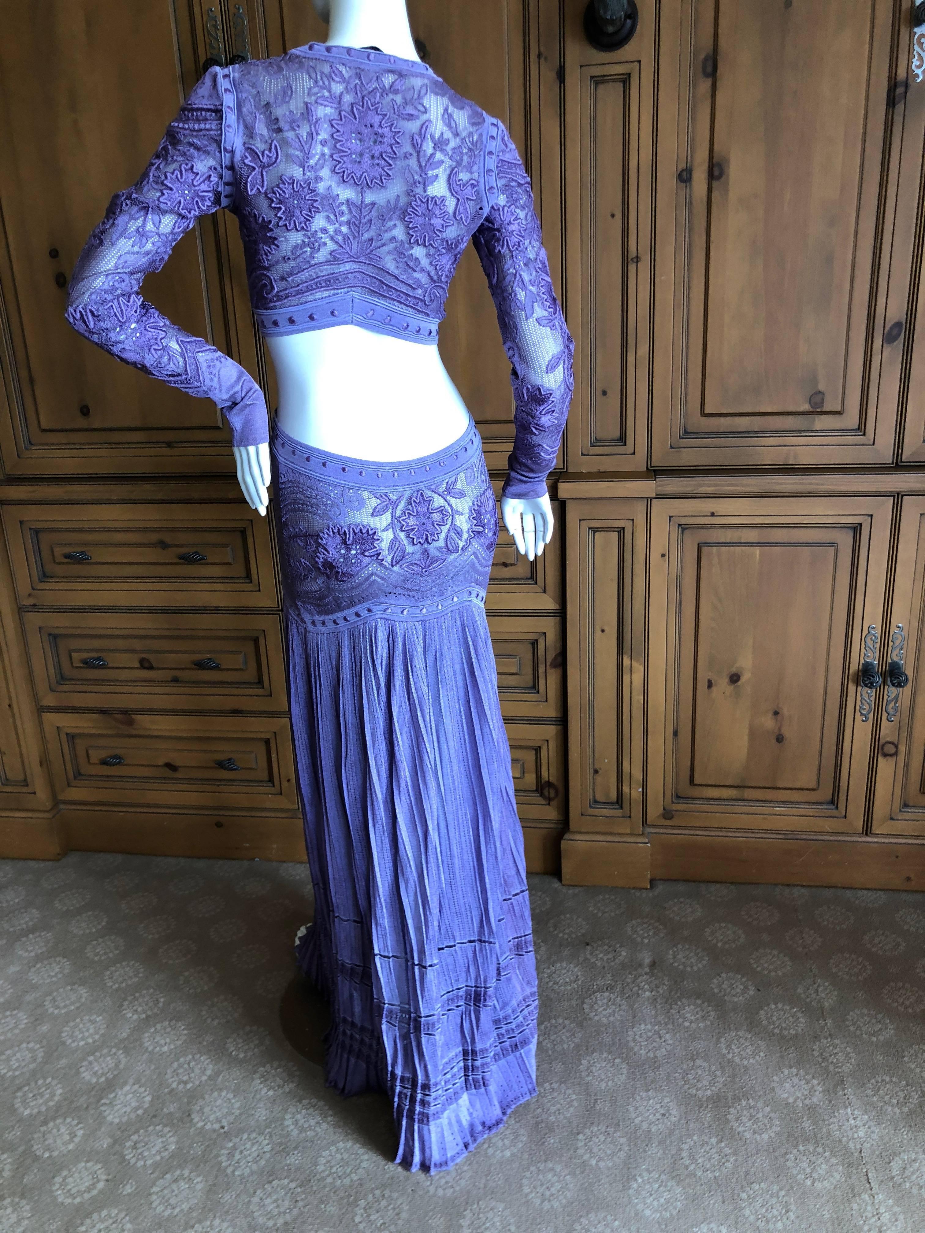 Roberto Cavalli Sexy Sheer Purple Guipure Lace Evening Dress For Sale 4