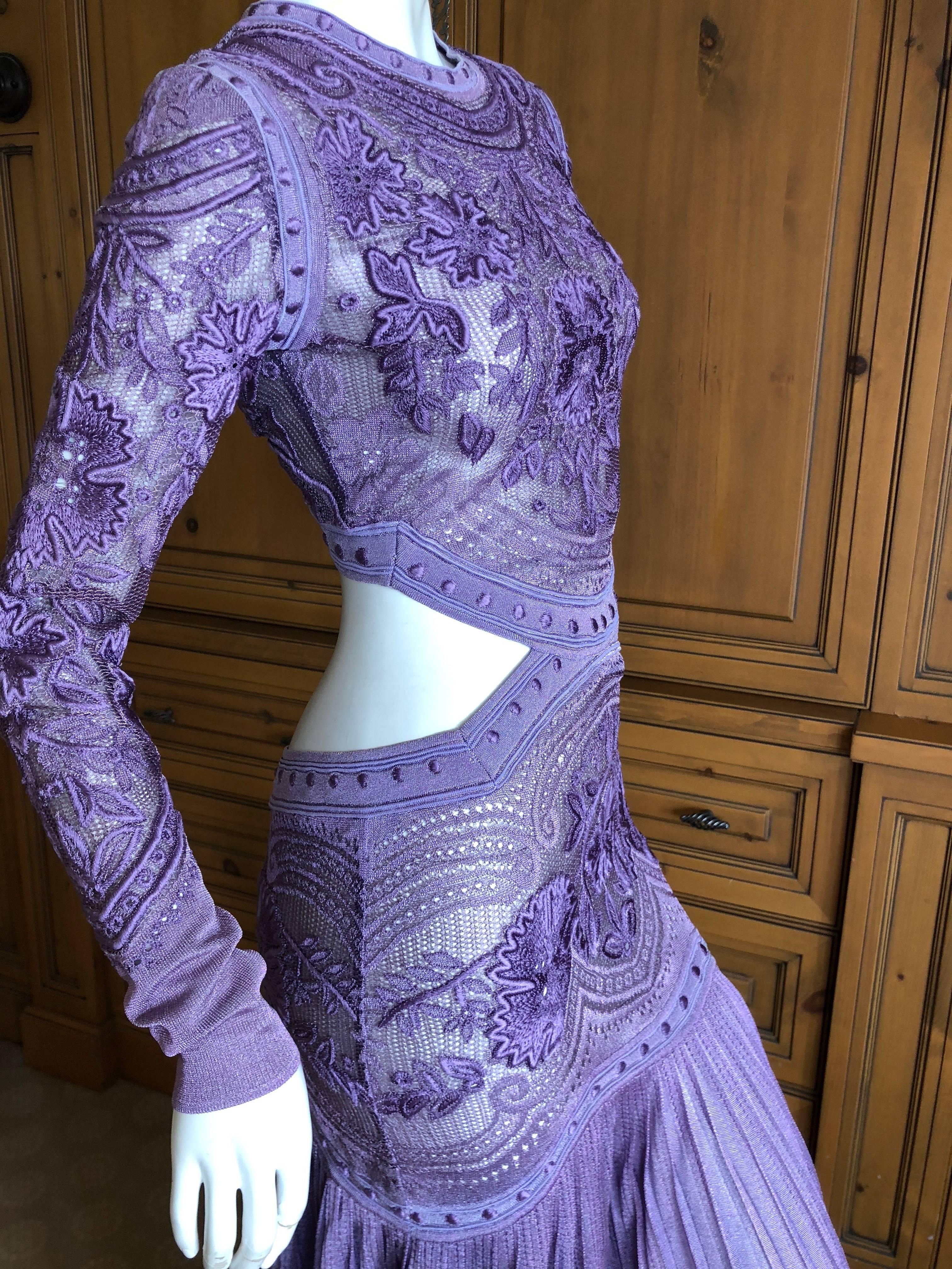 Roberto Cavalli Sexy Sheer Purple Guipure Lace Evening Dress For Sale 8