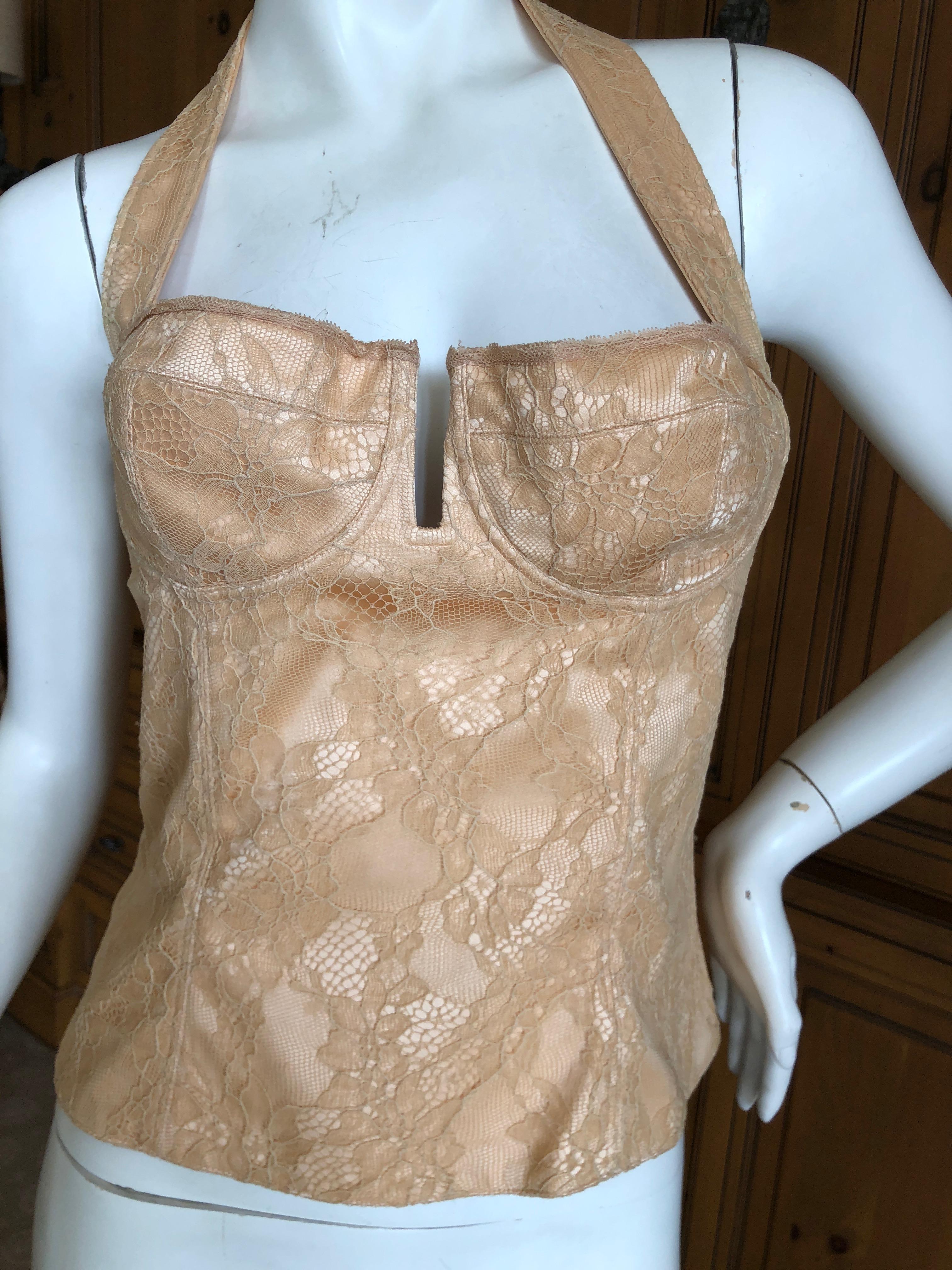 Christian Dior by John Galliano Vintage Gold Lace Overlay Corset   32B In Excellent Condition In Cloverdale, CA