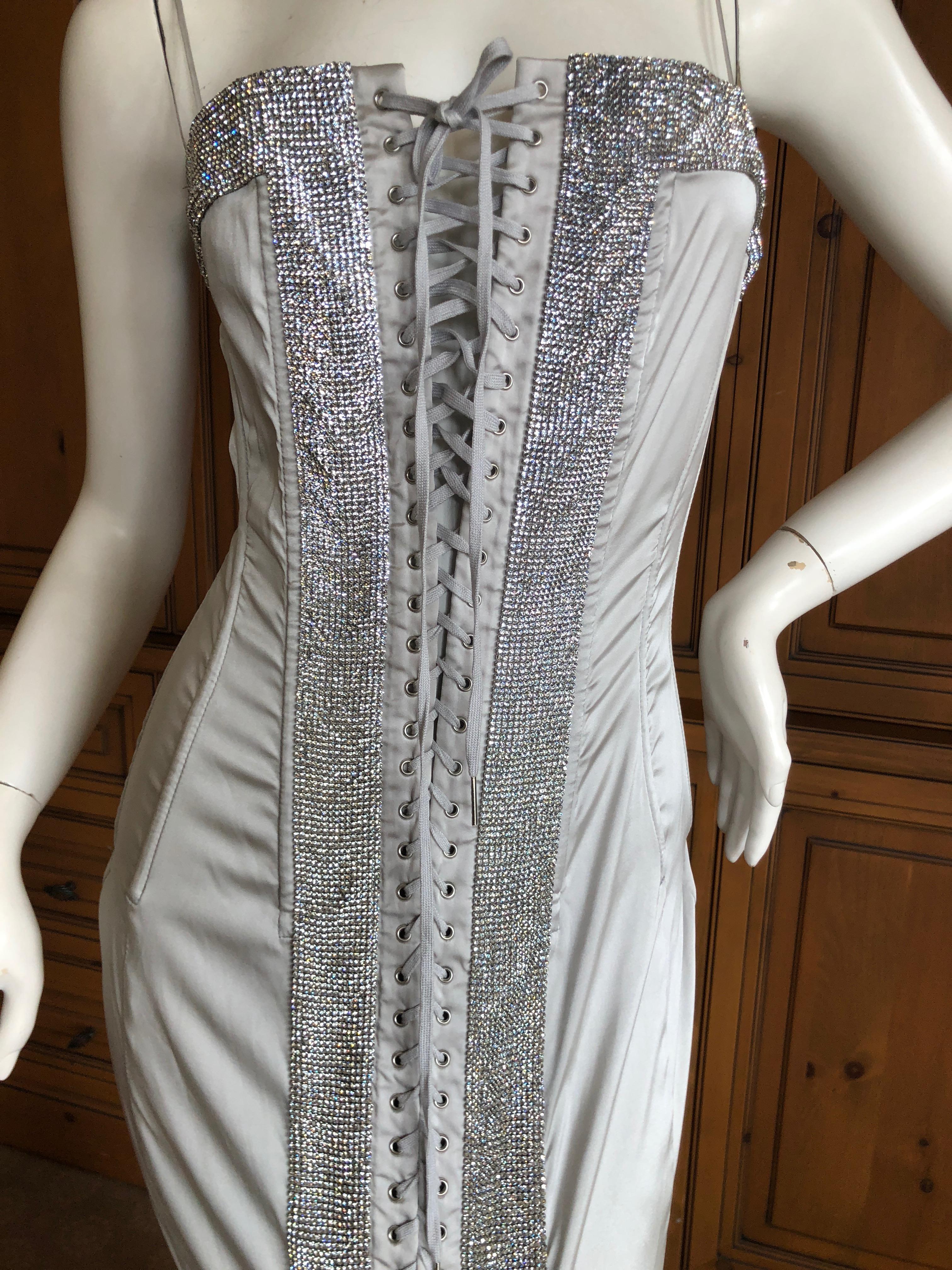 Dolce & Gabbana Lace Up Swarovski Crystal Embellished Silver Siren Dress, 2003  In Excellent Condition In Cloverdale, CA