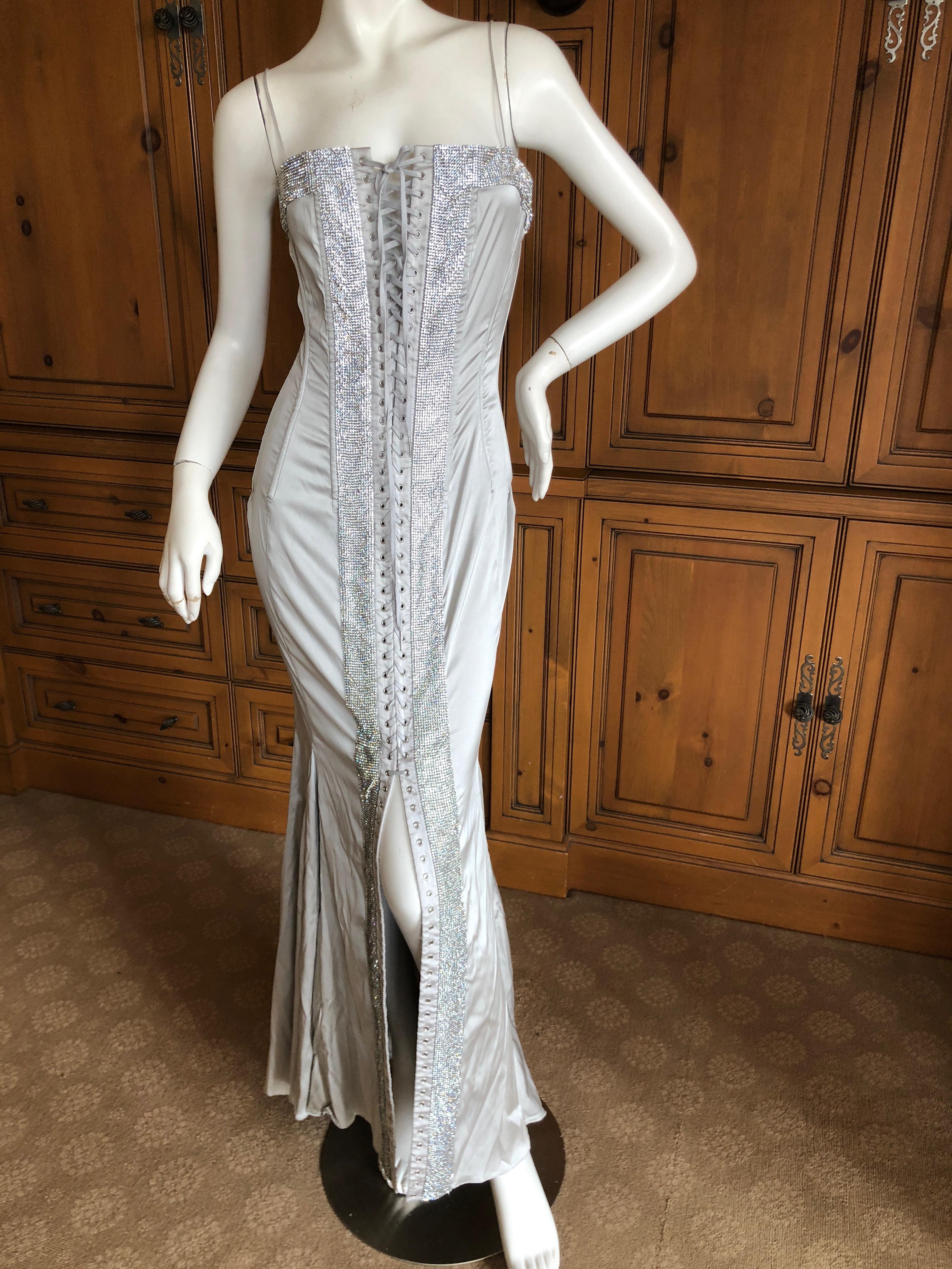 Dolce & Gabbana Lace Up Swarovski Crystal Embellished Silver Siren Dress, 2003  1