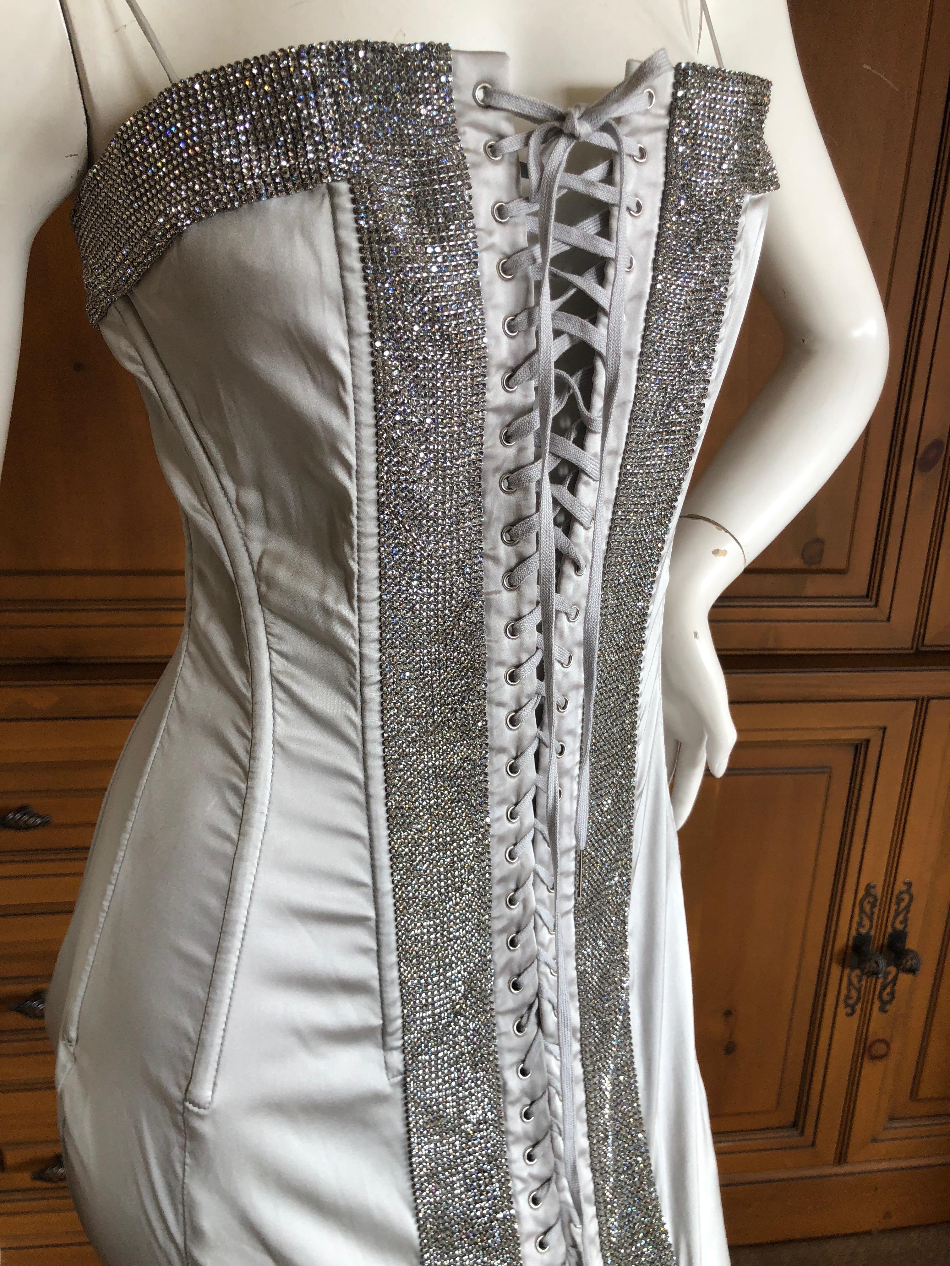 Dolce & Gabbana Lace Up Swarovski Crystal Embellished Silver Siren Dress, 2003  3