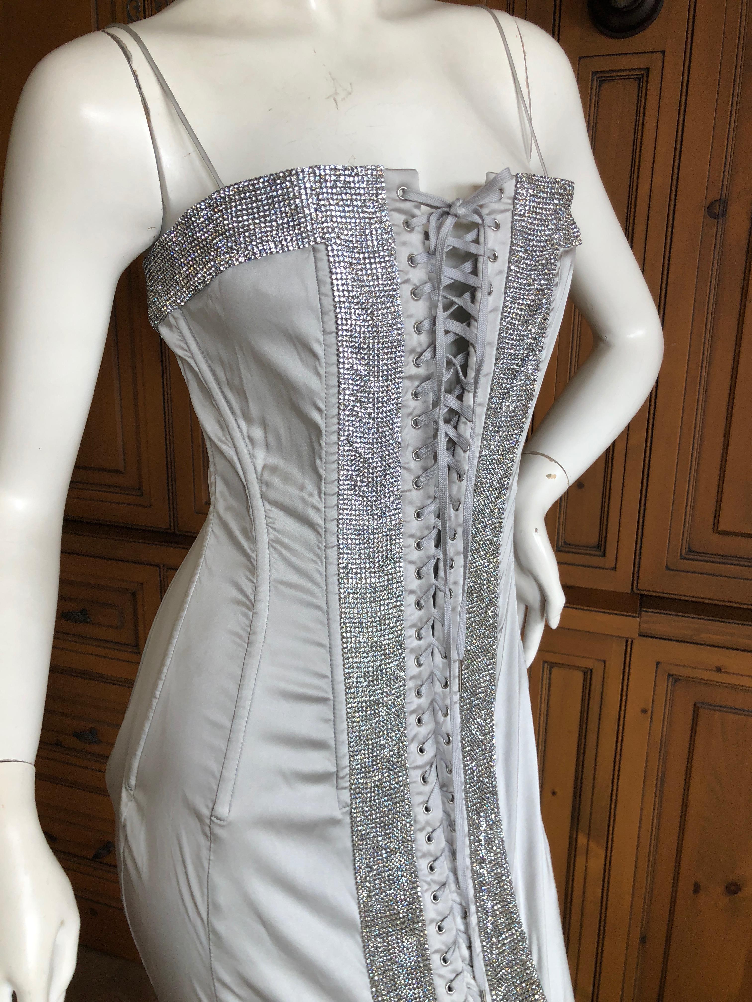 Dolce & Gabbana Lace Up Swarovski Crystal Embellished Silver Siren Dress, 2003  15