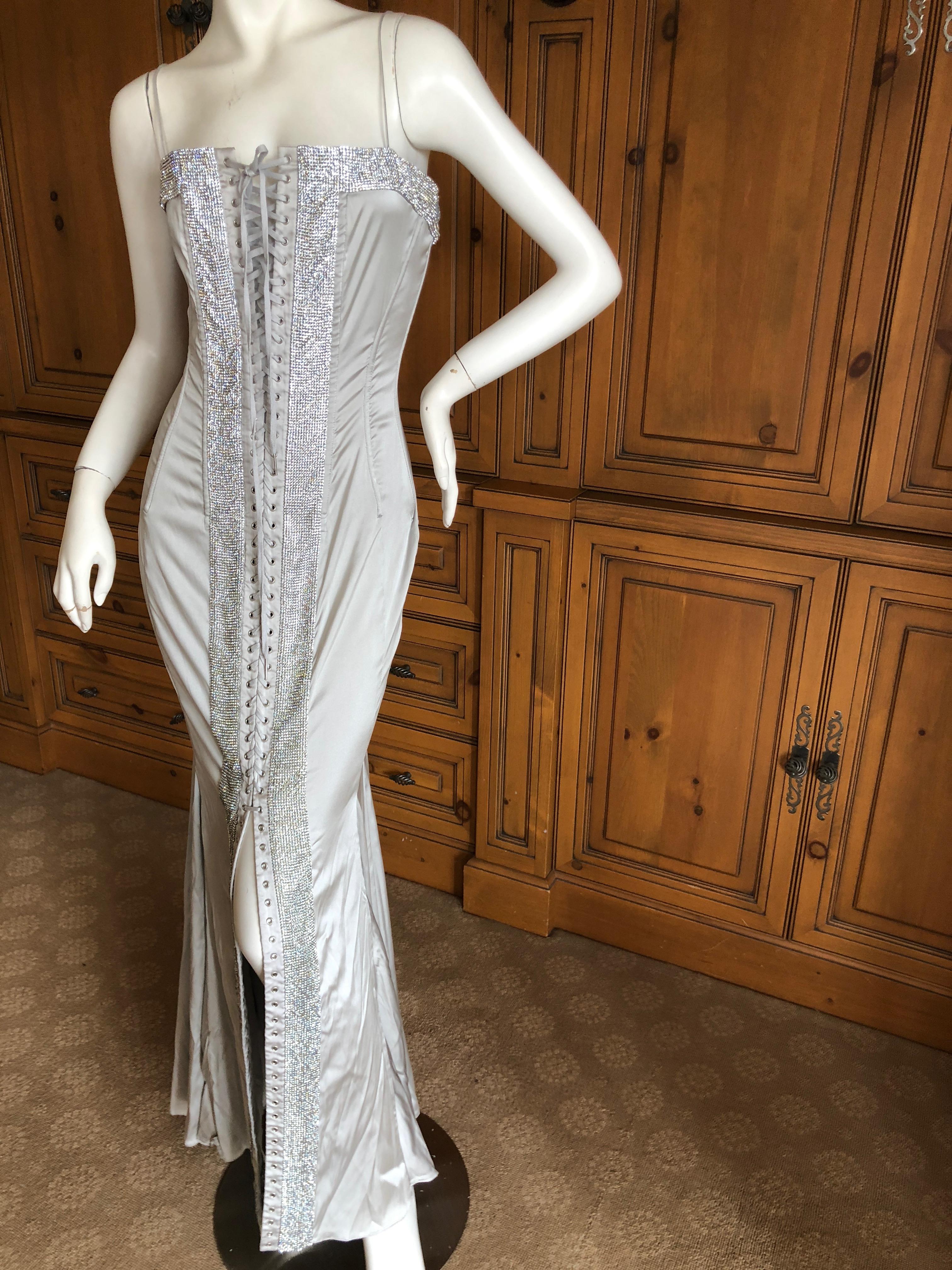Dolce & Gabbana Lace Up Swarovski Crystal Embellished Silver Siren Dress, 2003  13