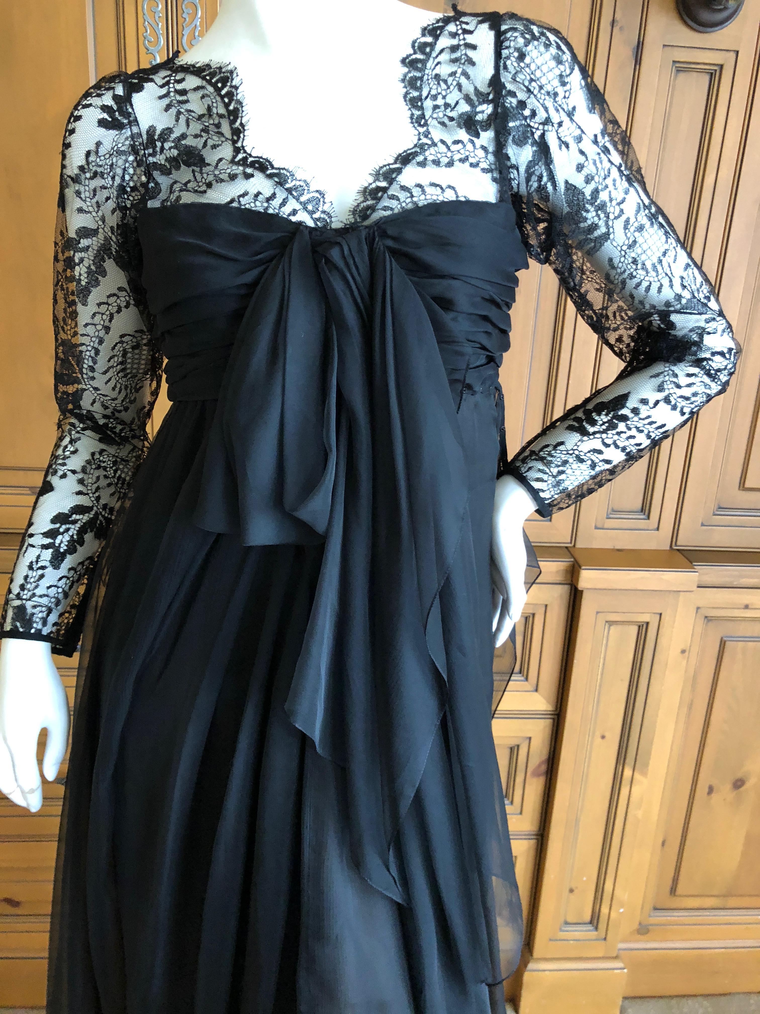 Yves Saint Laurent Numbered Haute Couture 1970's Black Lace Flou Evening Dress In Excellent Condition For Sale In Cloverdale, CA