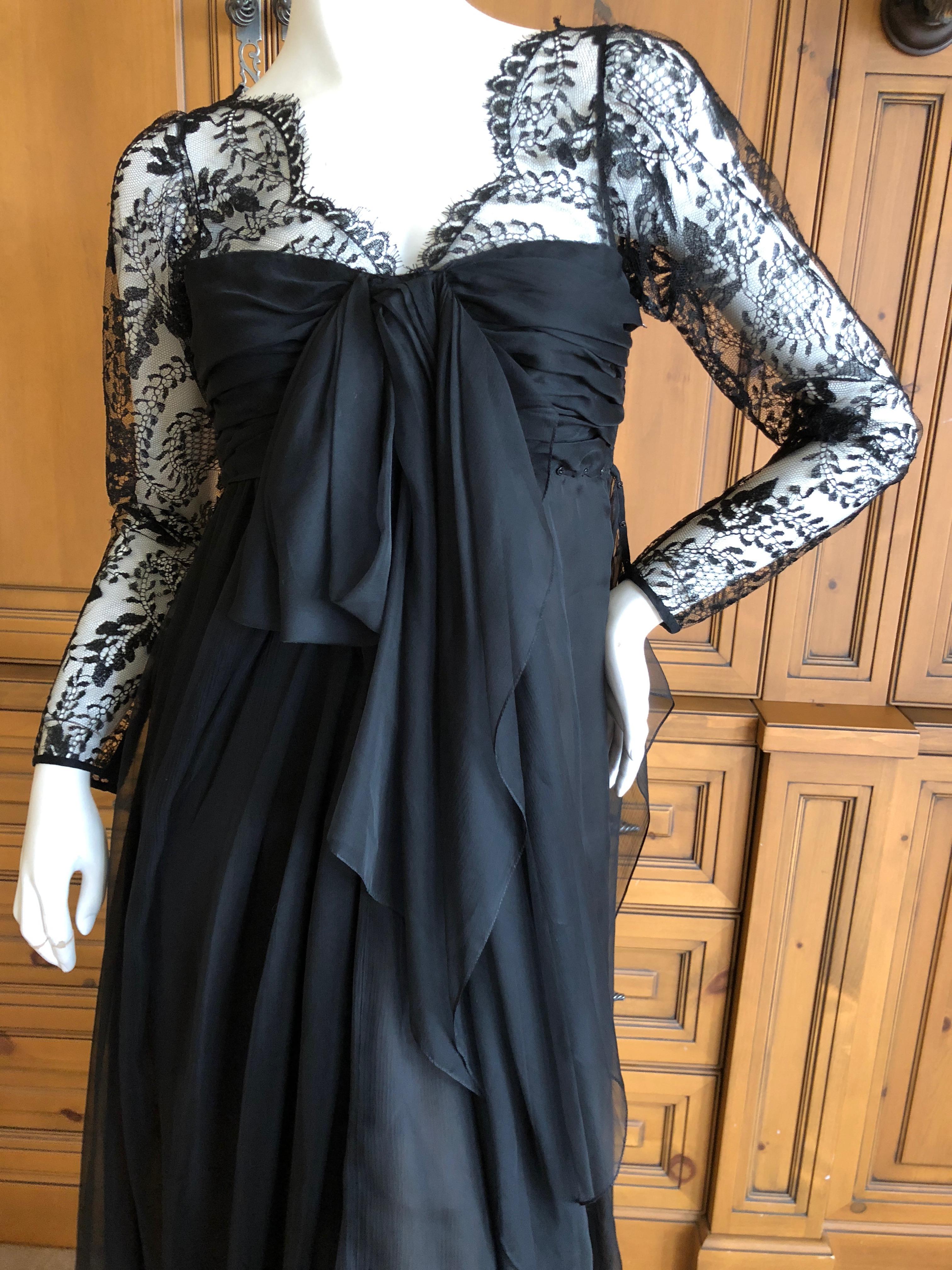Women's Yves Saint Laurent Numbered Haute Couture 1970's Black Lace Flou Evening Dress For Sale