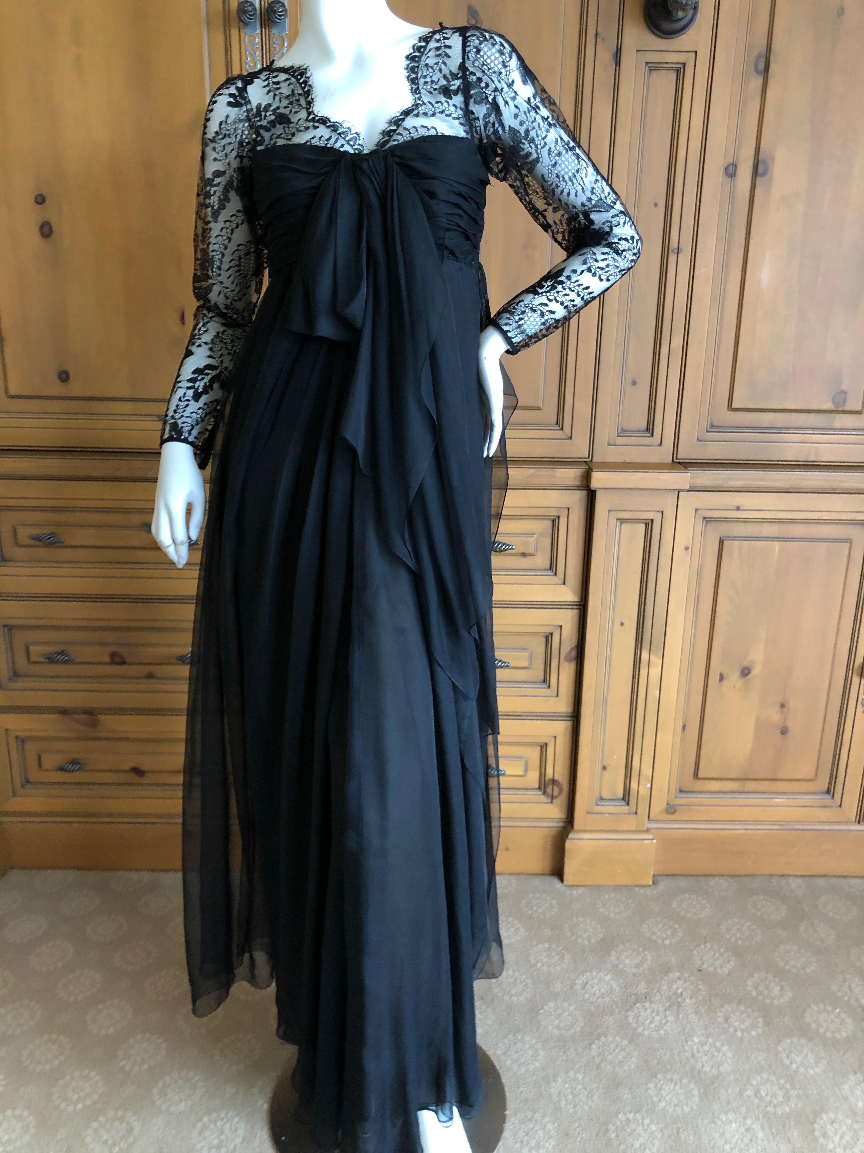 Yves Saint Laurent Numbered Haute Couture 1970's Black Lace Flou Evening Dress For Sale 1