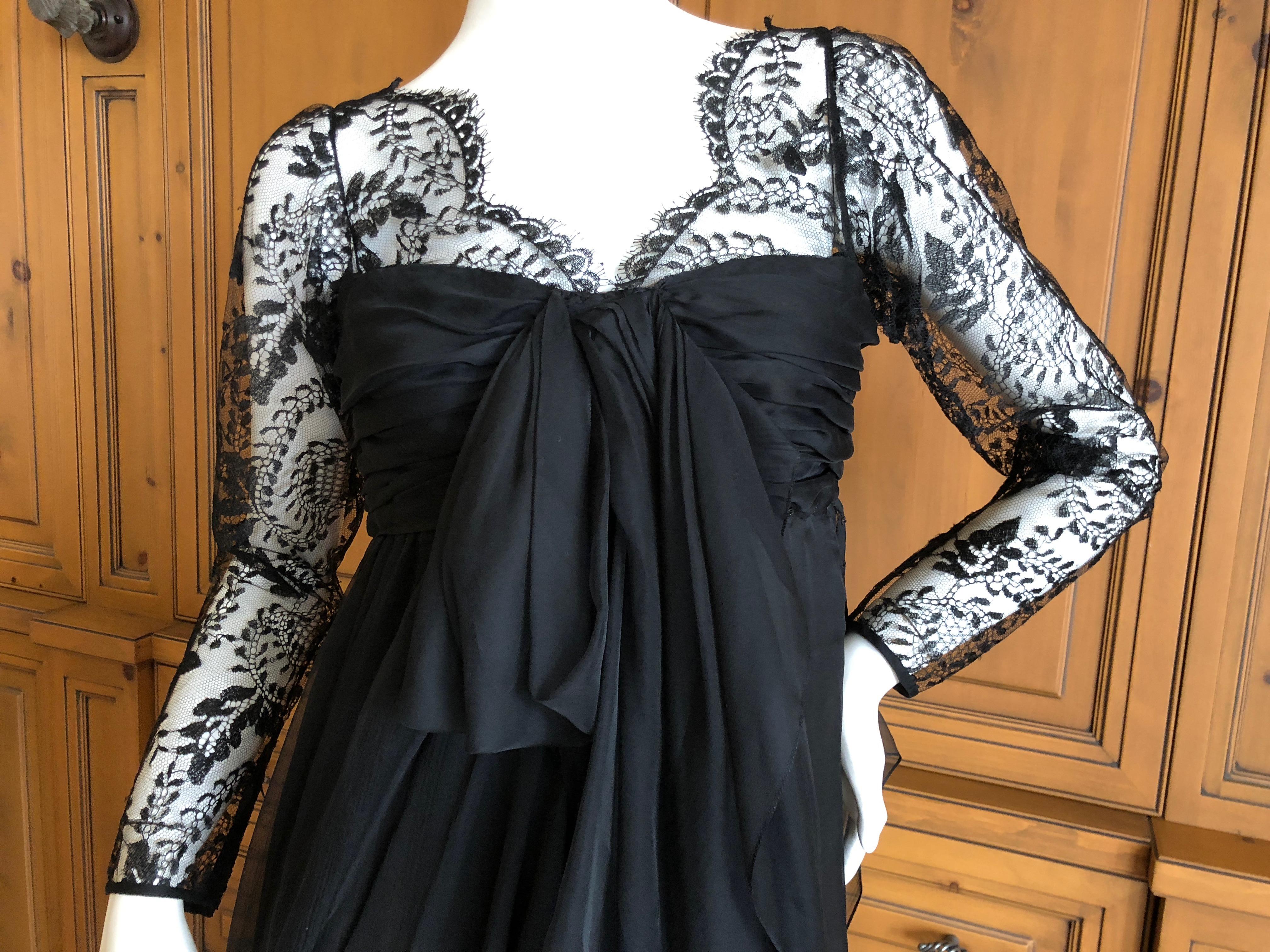 Yves Saint Laurent Numbered Haute Couture 1970's Black Lace Flou Evening Dress For Sale 2