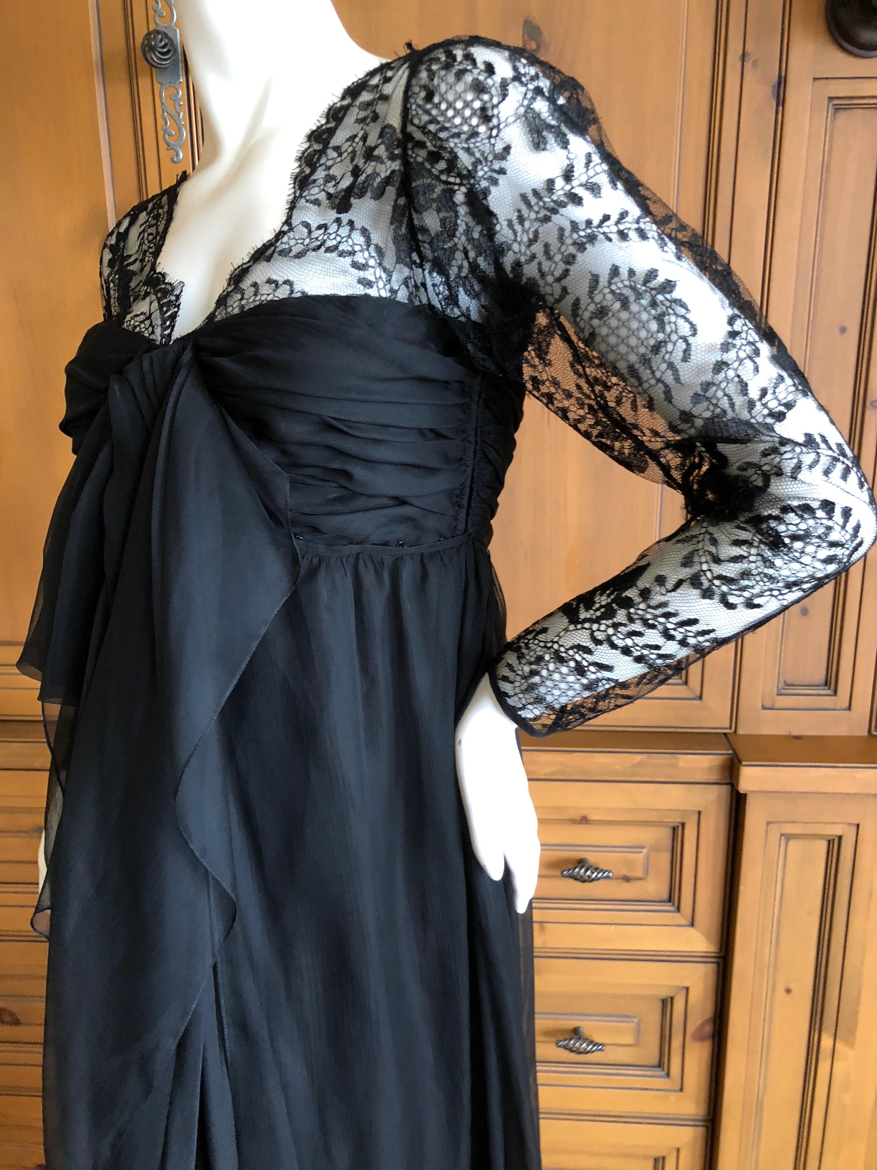 Yves Saint Laurent Numbered Haute Couture 1970's Black Lace Flou Evening Dress For Sale 3