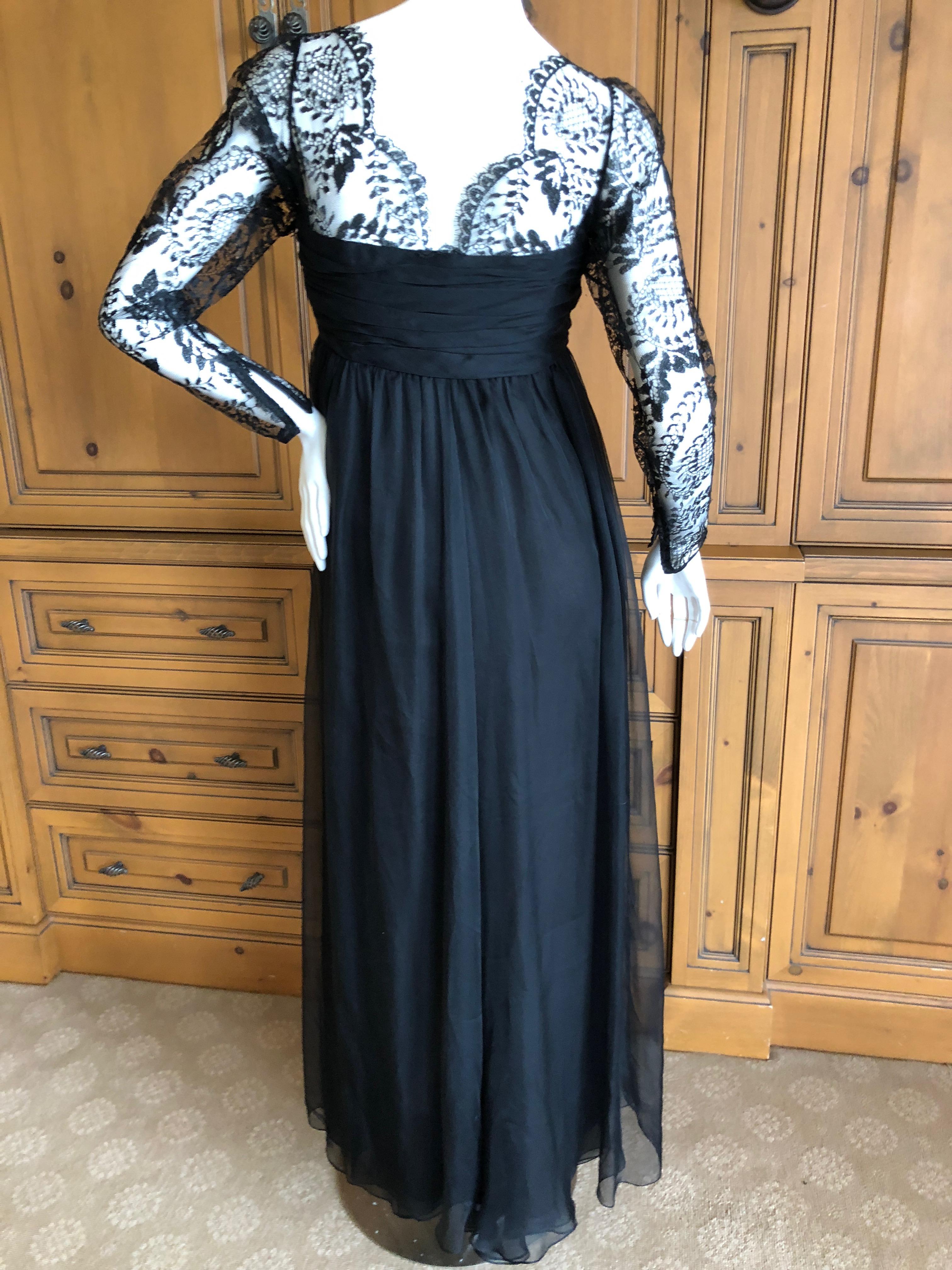 Yves Saint Laurent Numbered Haute Couture 1970's Black Lace Flou Evening Dress For Sale 4
