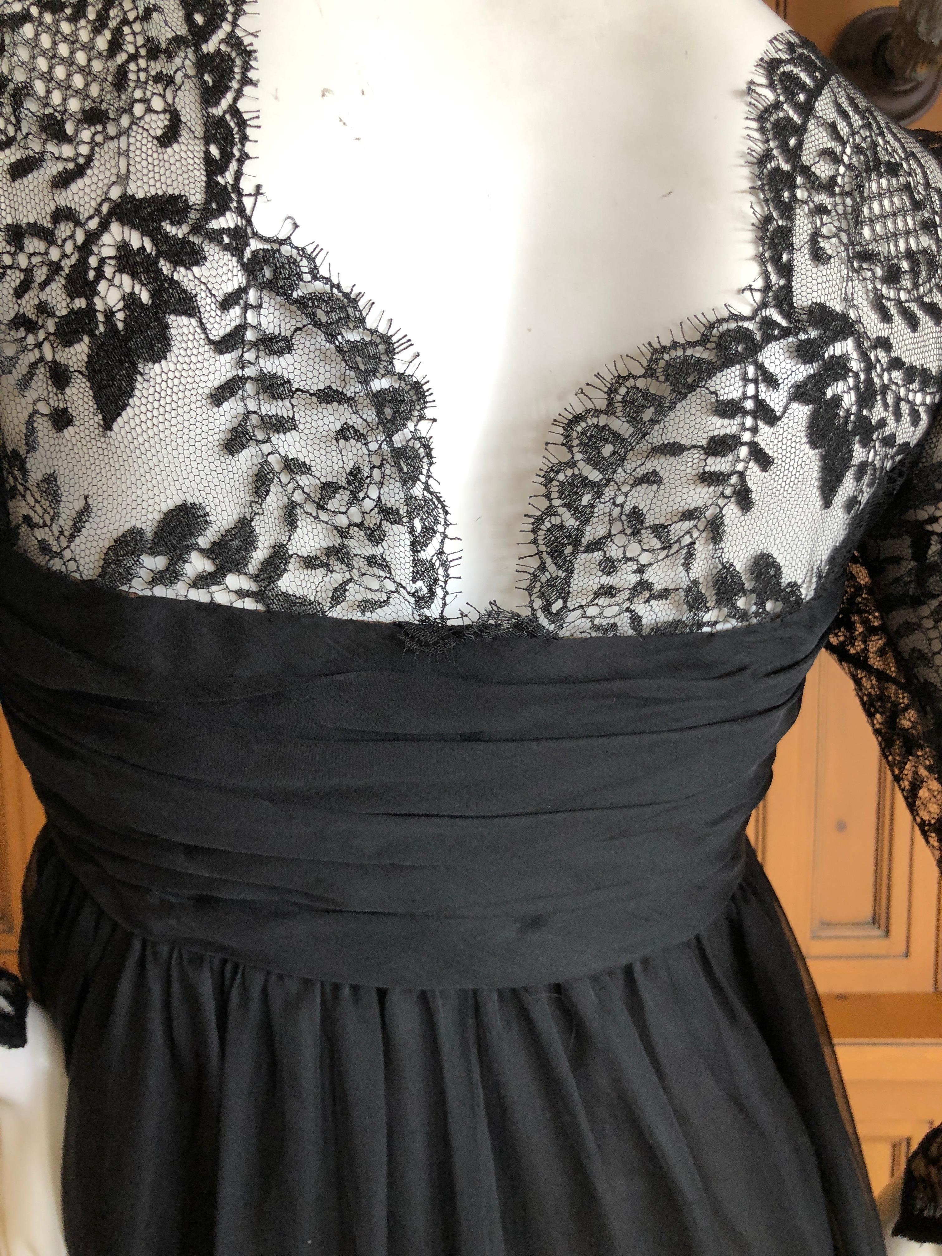 Yves Saint Laurent Numbered Haute Couture 1970's Black Lace Flou Evening Dress For Sale 6
