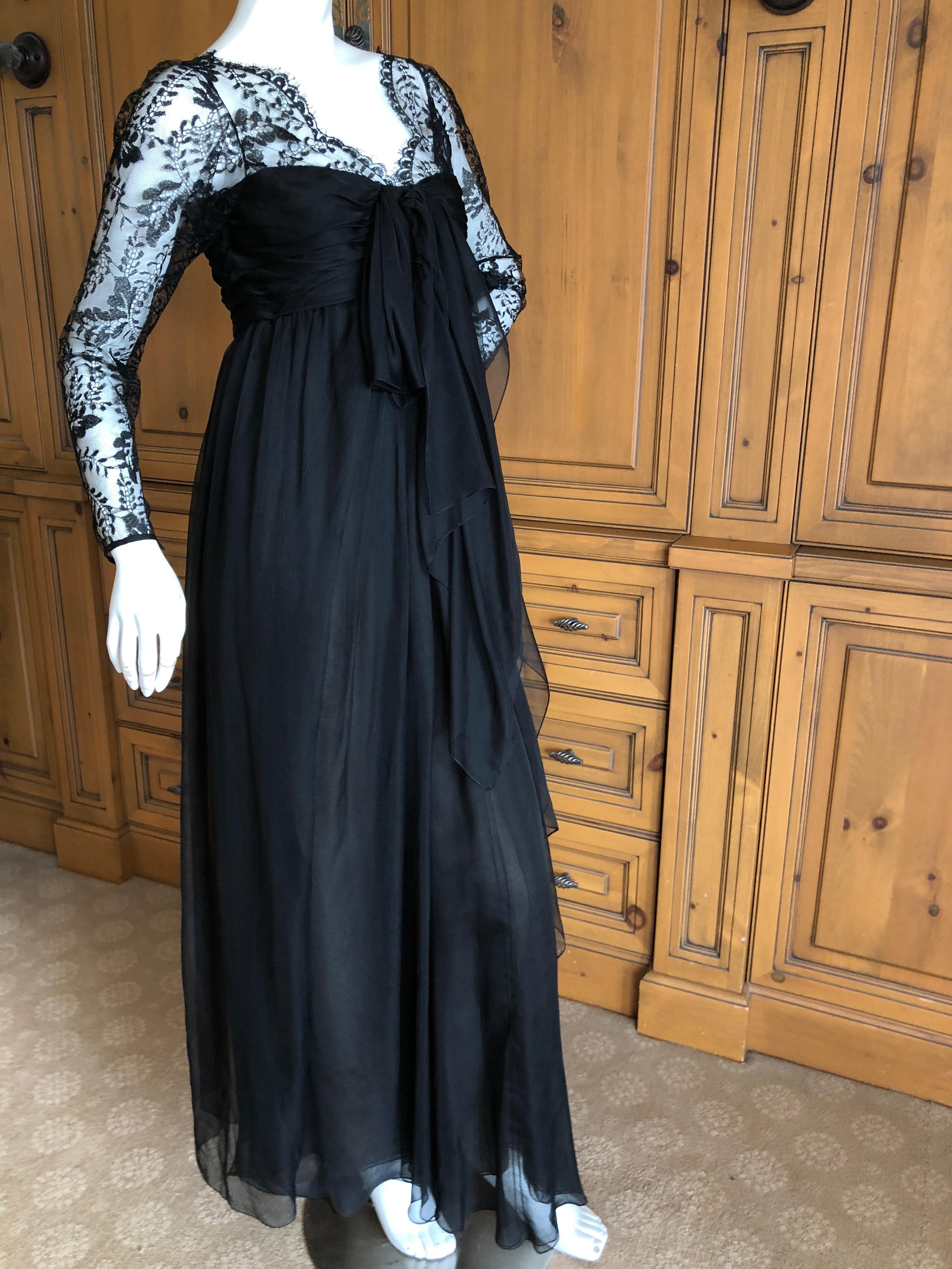 Yves Saint Laurent Numbered Haute Couture 1970's Black Lace Flou Evening Dress For Sale 7