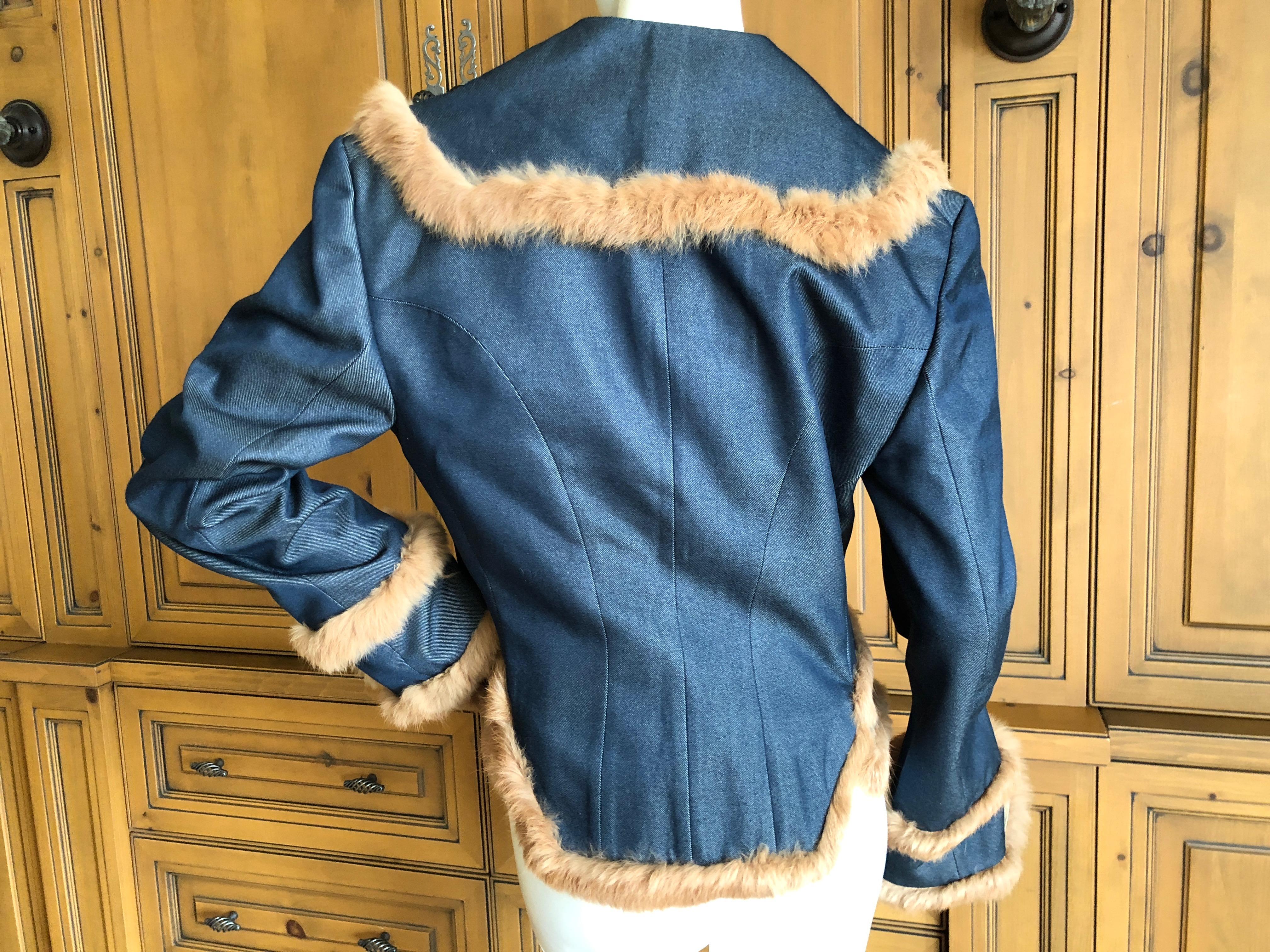 John Galliano Fur Trim Denim Exaggerated Great Coat, 1990s   For Sale 2
