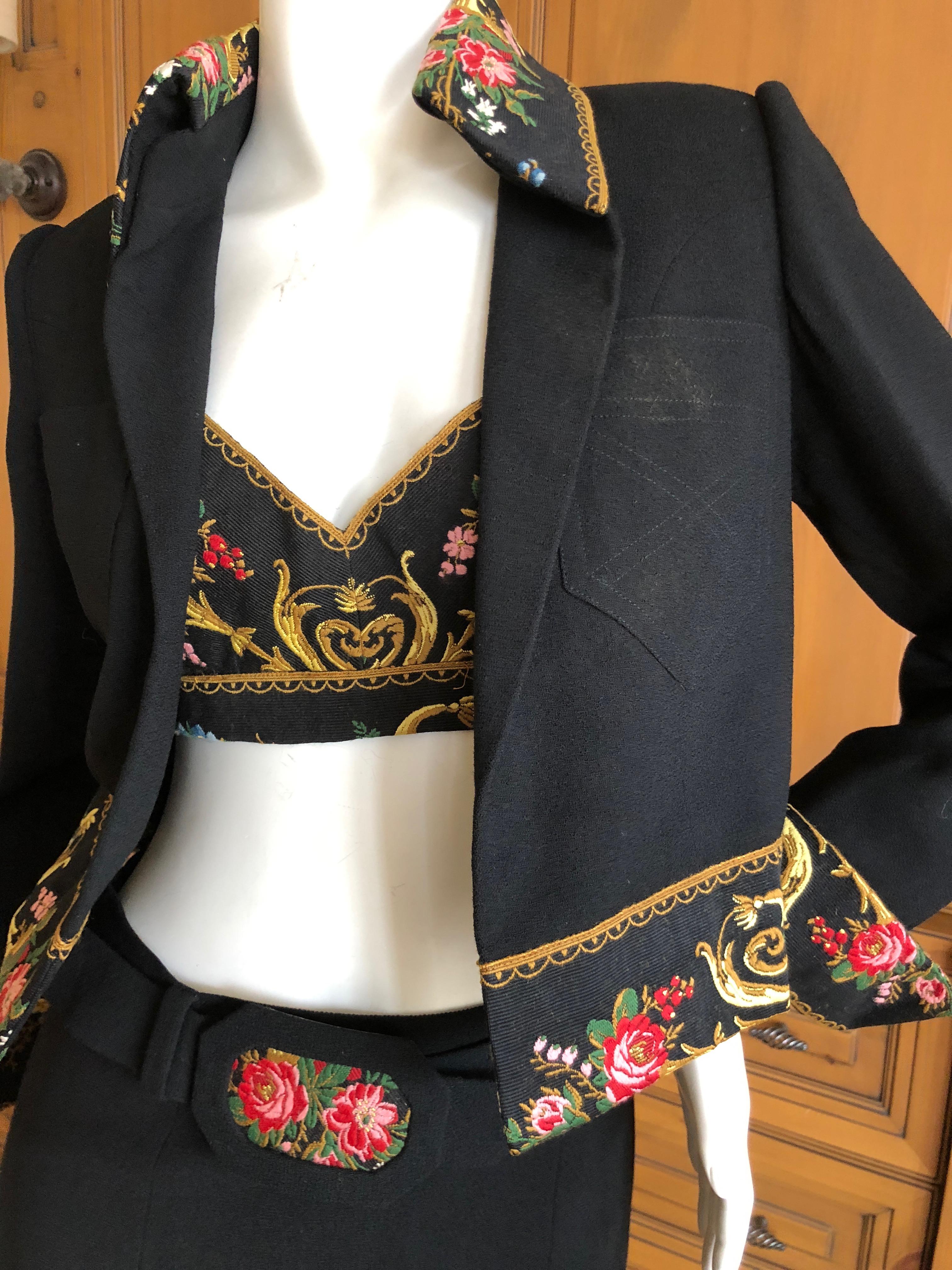 Cardinali Embroidered Black Cotton Skirt Suit with Midriff Baring Bra Fall 1971 

From the Archive of Marilyn Lewis, the creator of Cardinali
Cardinali was founded in Los Angeles in 1970, by Marilyn Lewis, who had already found success as the