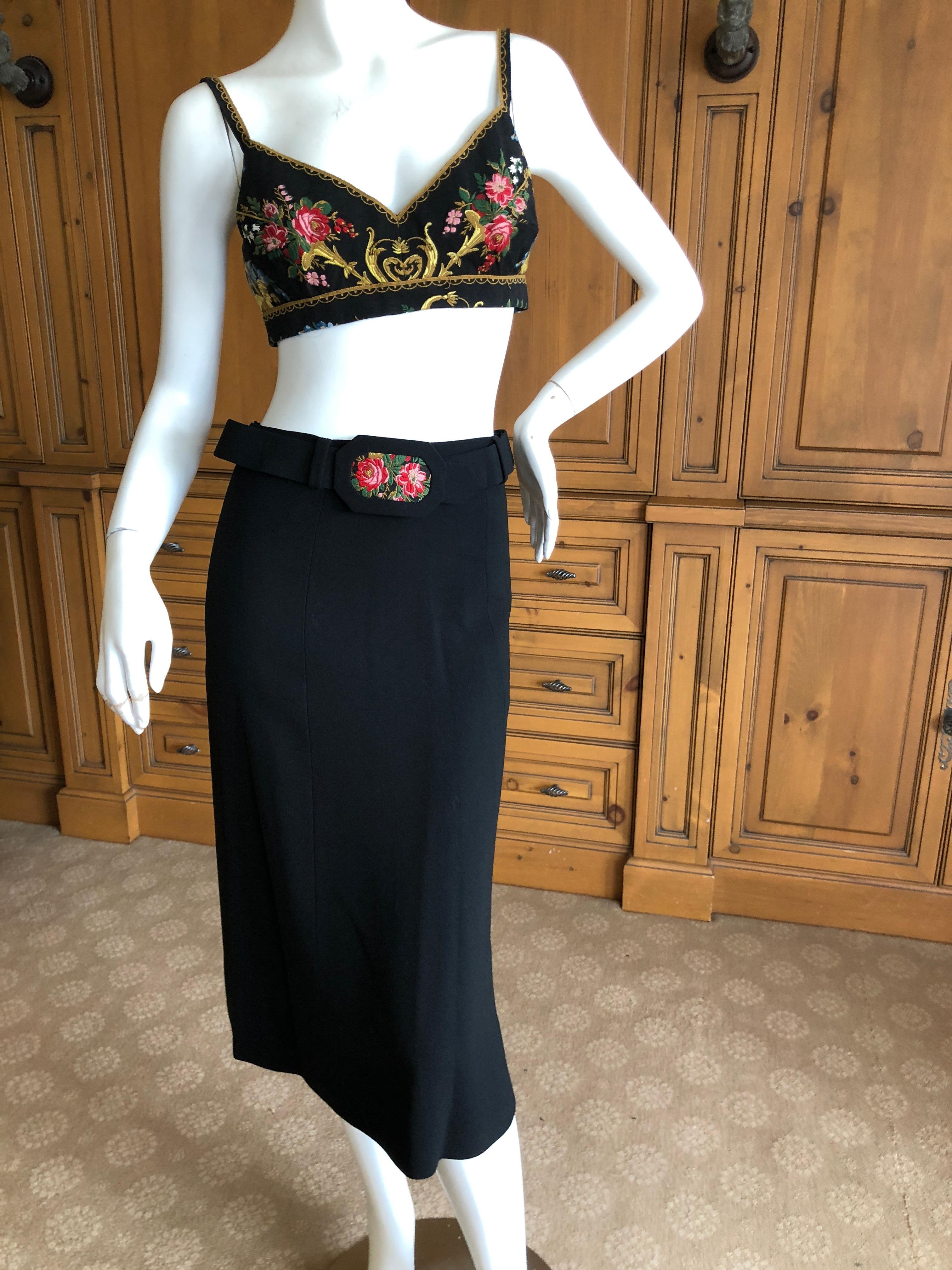 Cardinali Embroidered Black Cotton Skirt Suit with Midriff Baring Bra Fall 1971  For Sale 10
