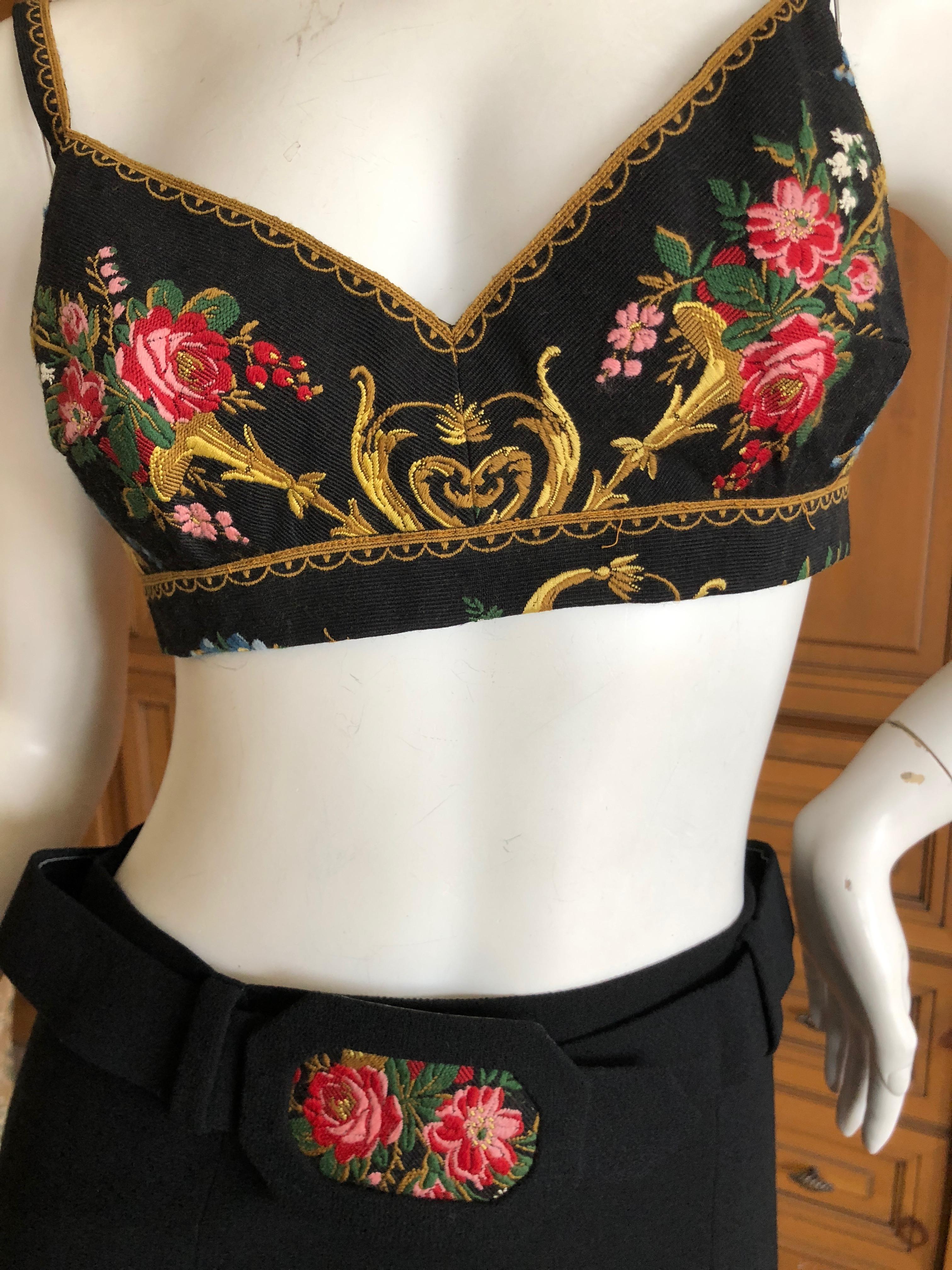 Cardinali Embroidered Black Cotton Skirt Suit with Midriff Baring Bra Fall 1971  For Sale 11